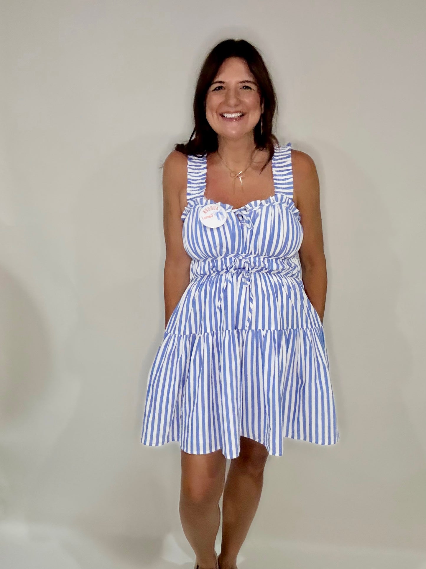 Blue Stripe Mini Dress - Triple Charm Boutique