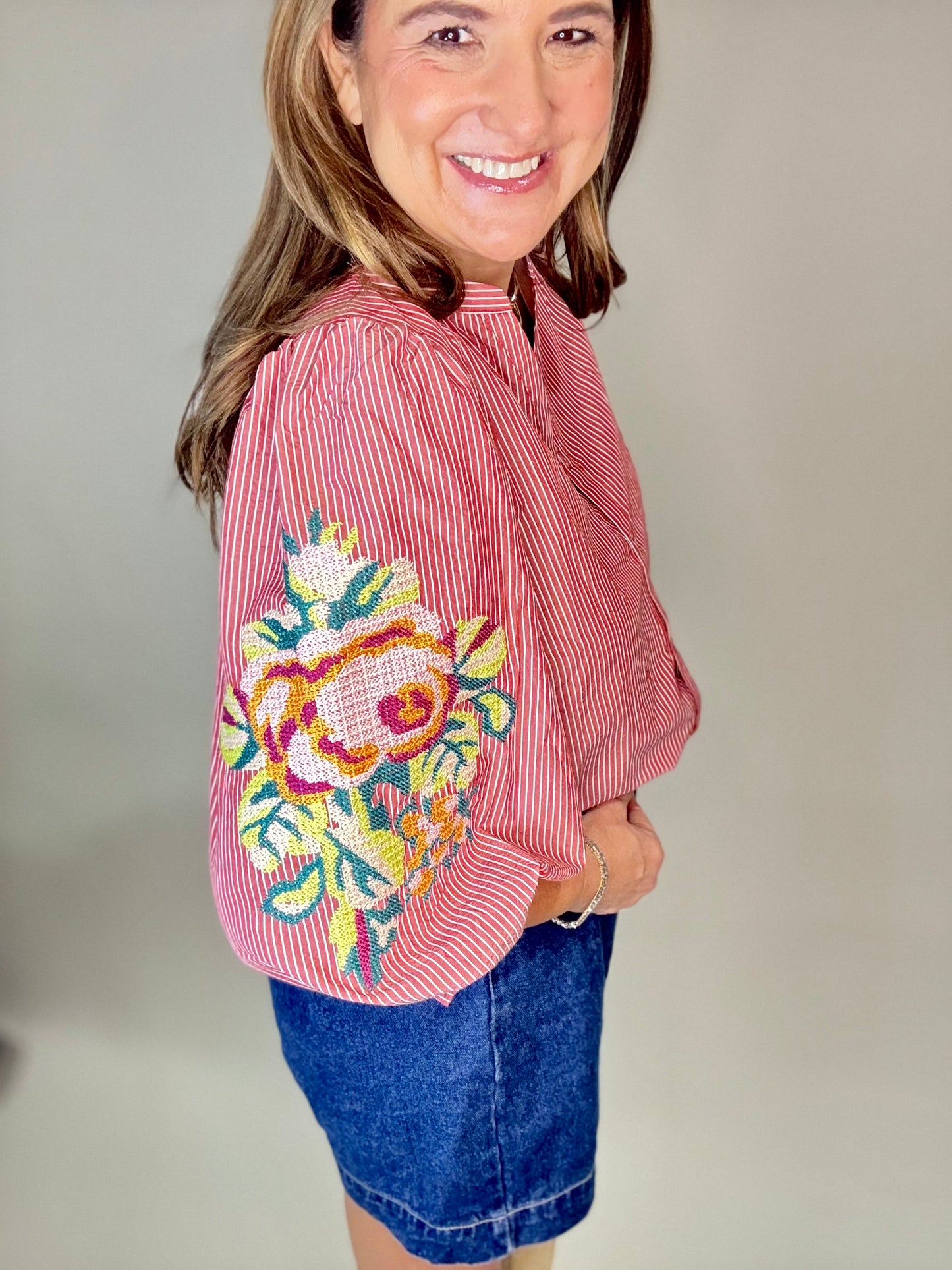 The Red Stripe Floral Blouse