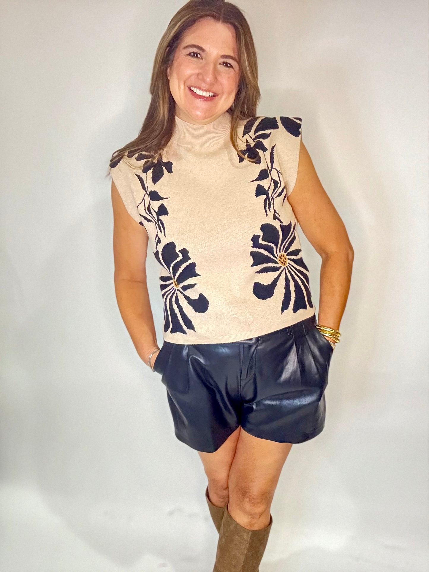 The Ecru Floral Cap Sleeve Sweater