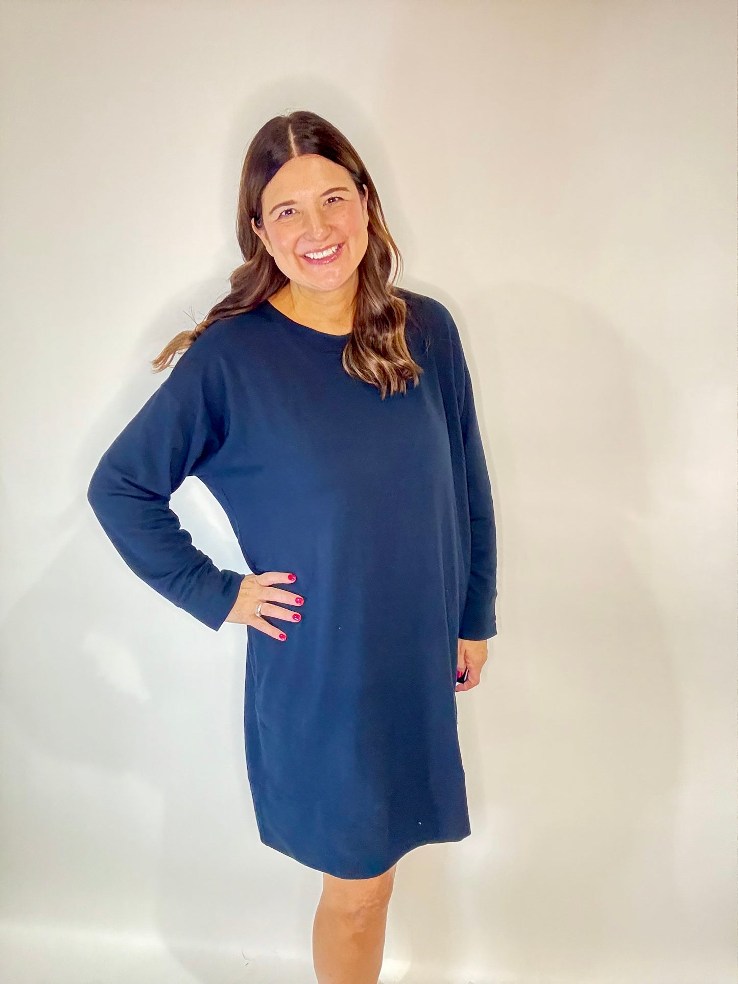 PJ Harlow Navy Blue Oversized Sweatshirt Dress/Gown - Triple Charm Boutique