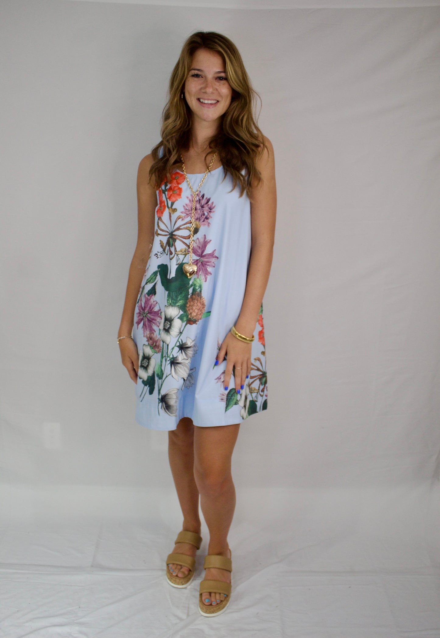 The Baby Blue Floral A-Line Dress - Triple Charm Boutique
