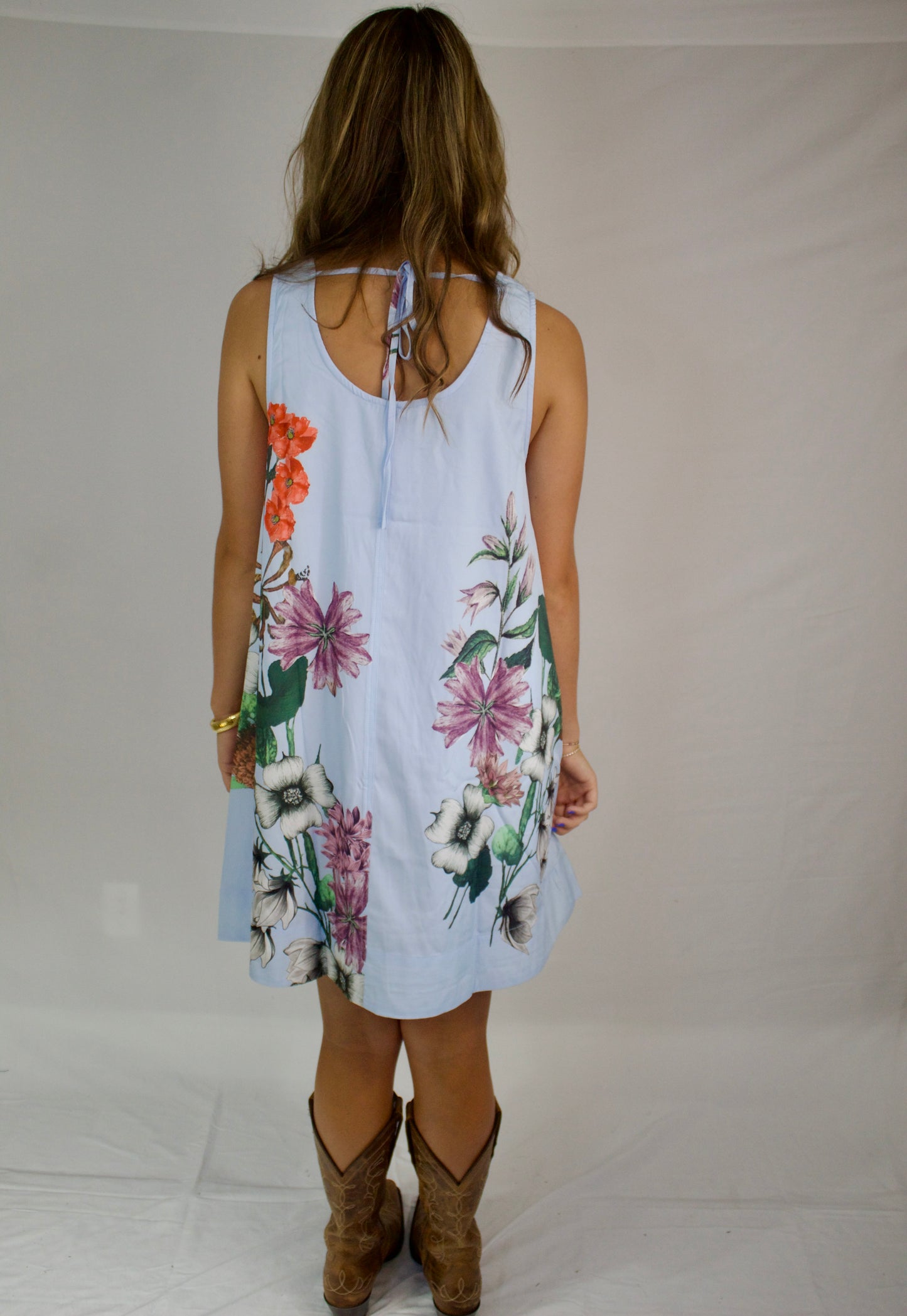 The Baby Blue Floral A-Line Dress - Triple Charm Boutique