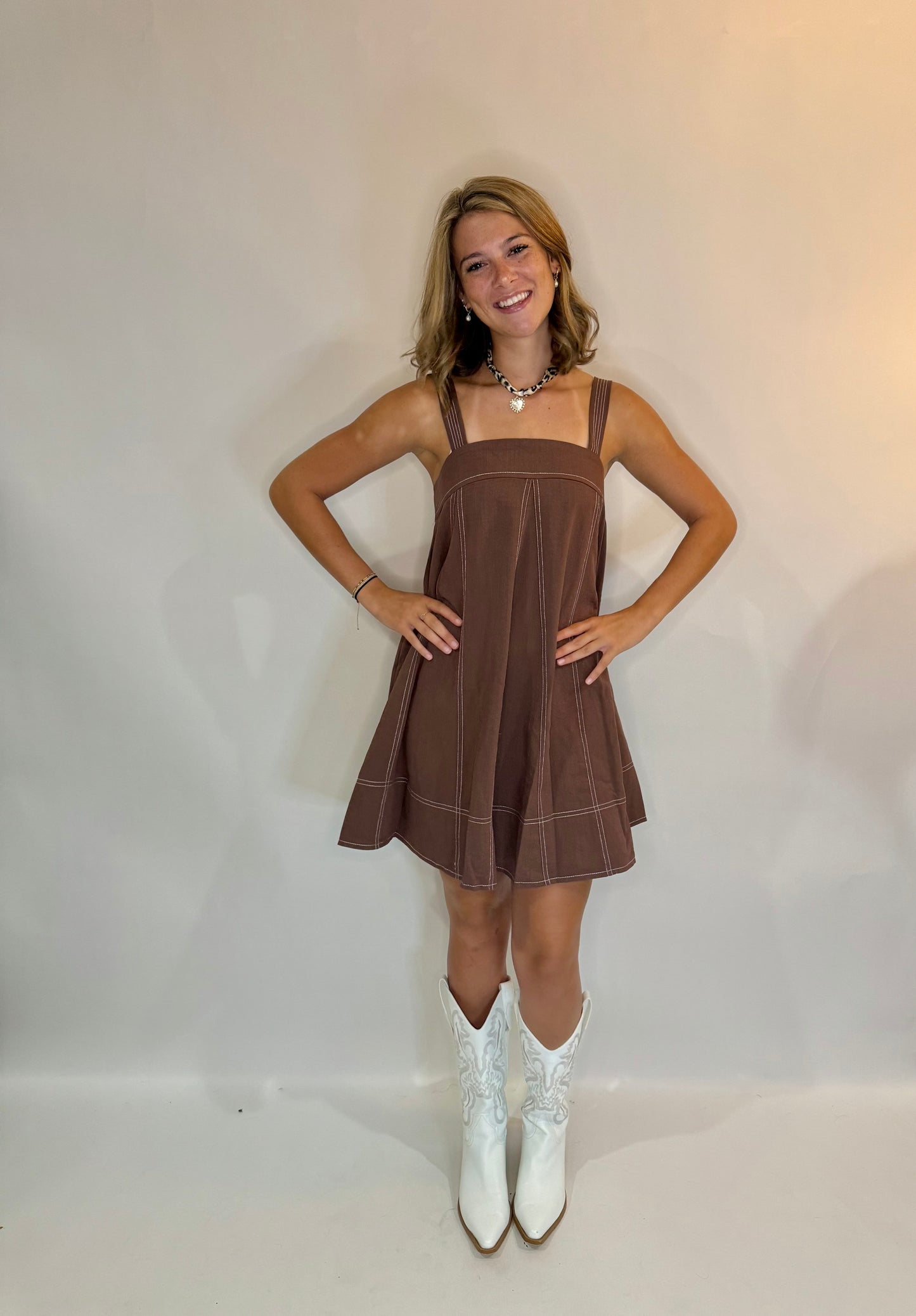 The Brown Breeze Mini Dress - Triple Charm Boutique