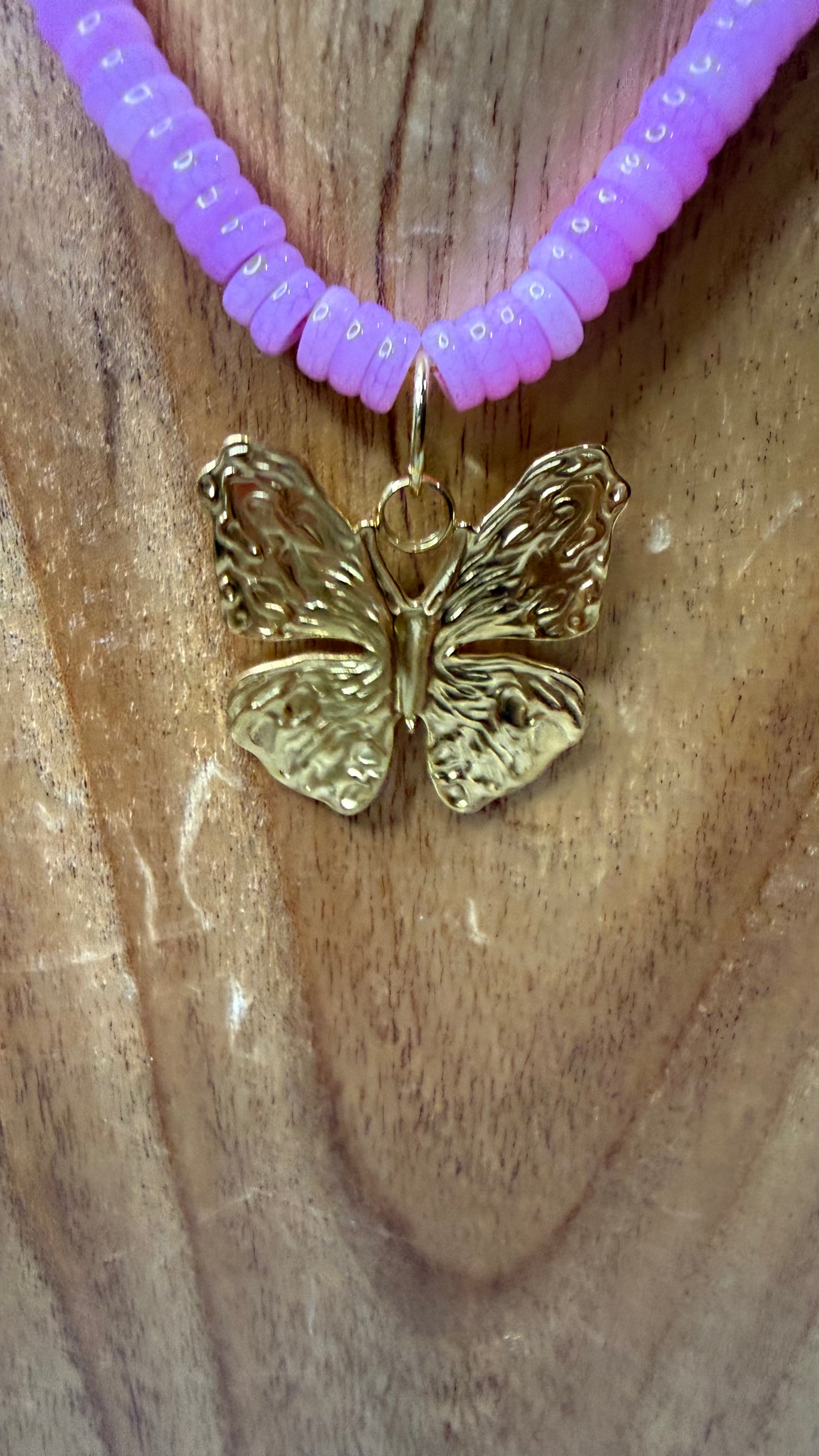 The Small Butterfly Necklace On Pink Beaded Clasp Necklace