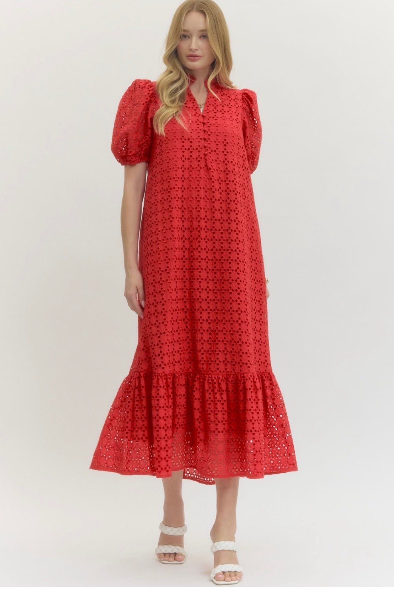 The Red Lace Midi Dress