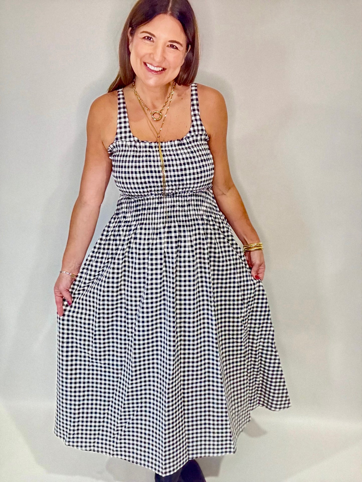 The Lilly Black Gingham Midi Dress - Triple Charm Boutique