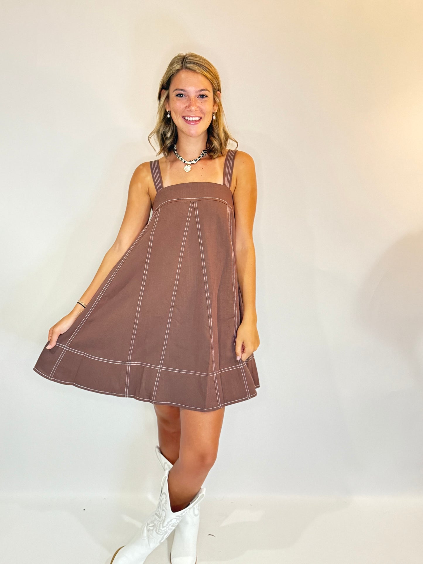 The Brown Breeze Mini Dress - Triple Charm Boutique