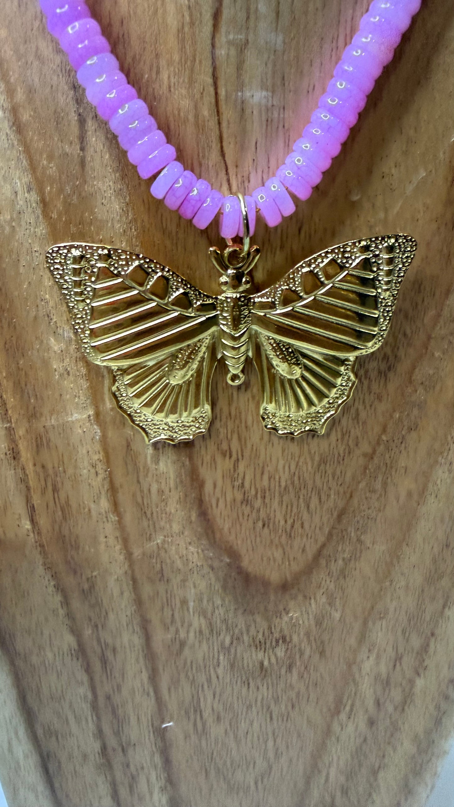 The Large Butterfly Necklace On Pink Beaded Clasp Necklace Pre-order