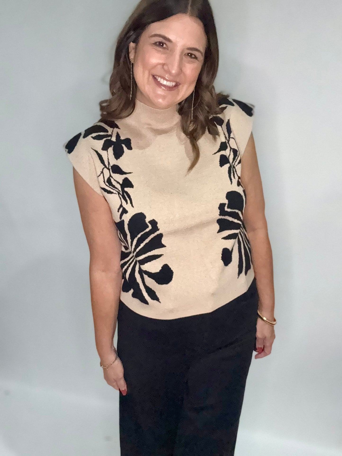 The Ecru Floral Cap Sleeve Sweater