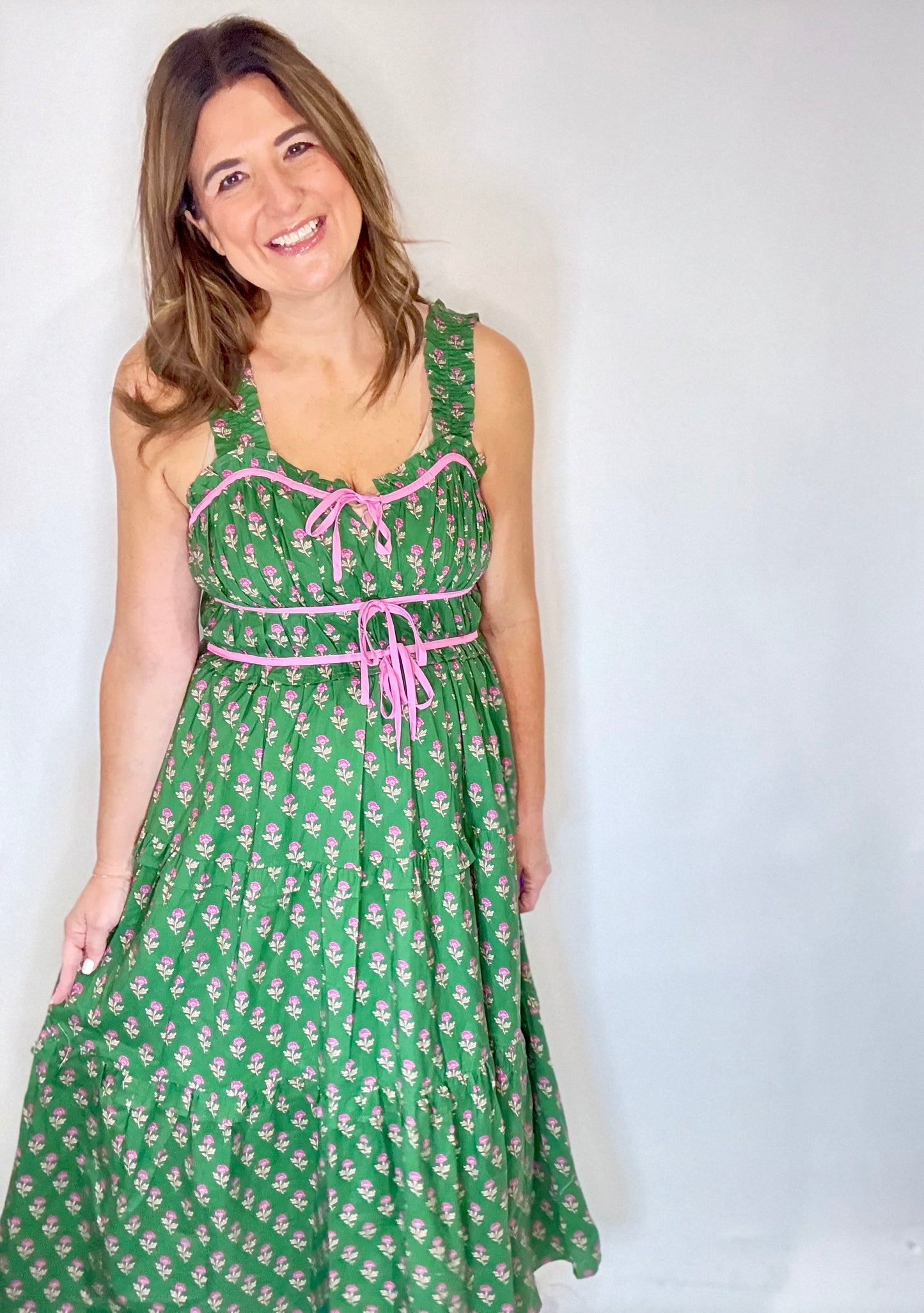 The Francie Green  Floral  Midi Dress