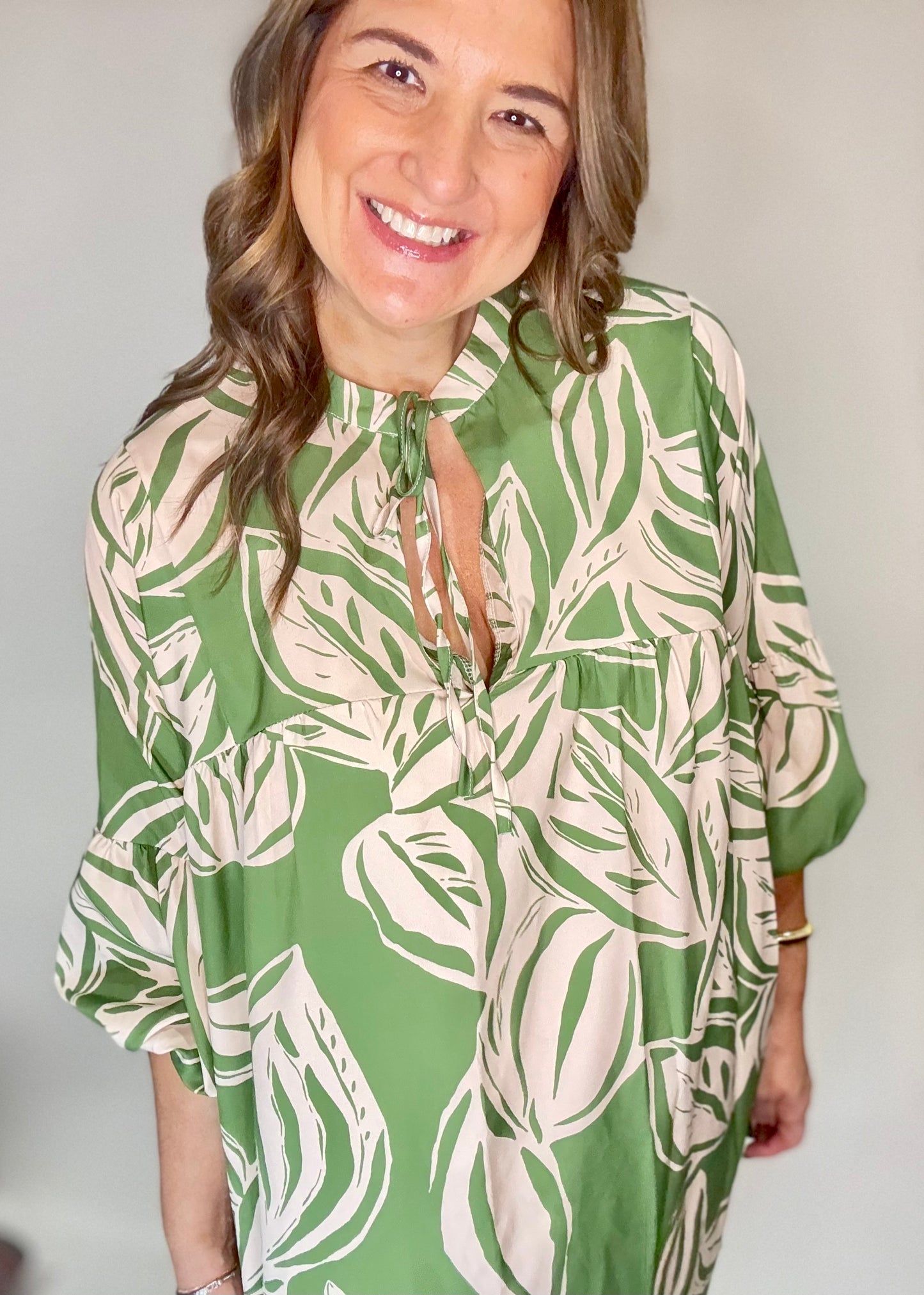 The Sage Green Fall Leaf Tie Dress