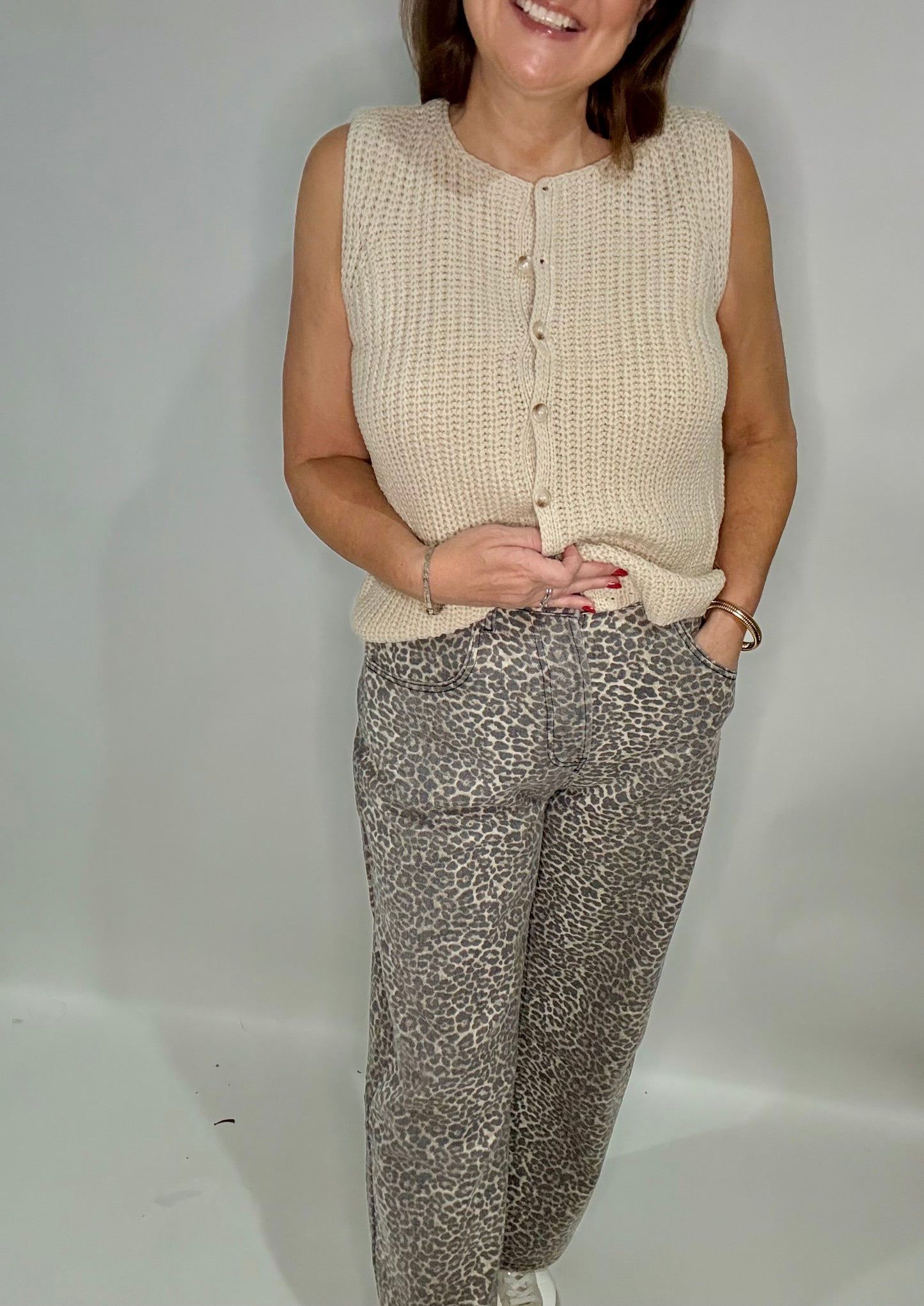 Leopard Denim Flair Jeans - Triple Charm Boutique