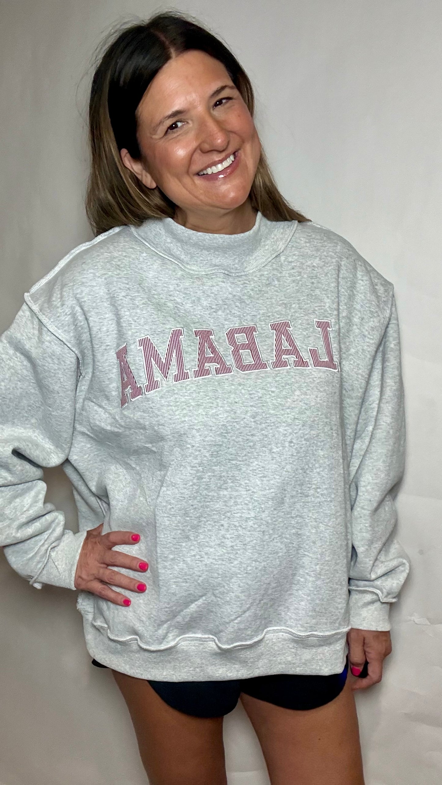 Seersucker Oversized Mock Neck Sweatshirt