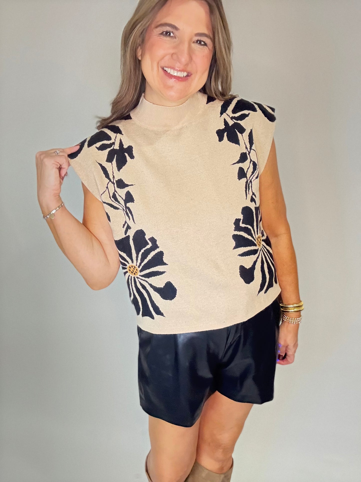 The Ecru Floral Cap Sleeve Sweater
