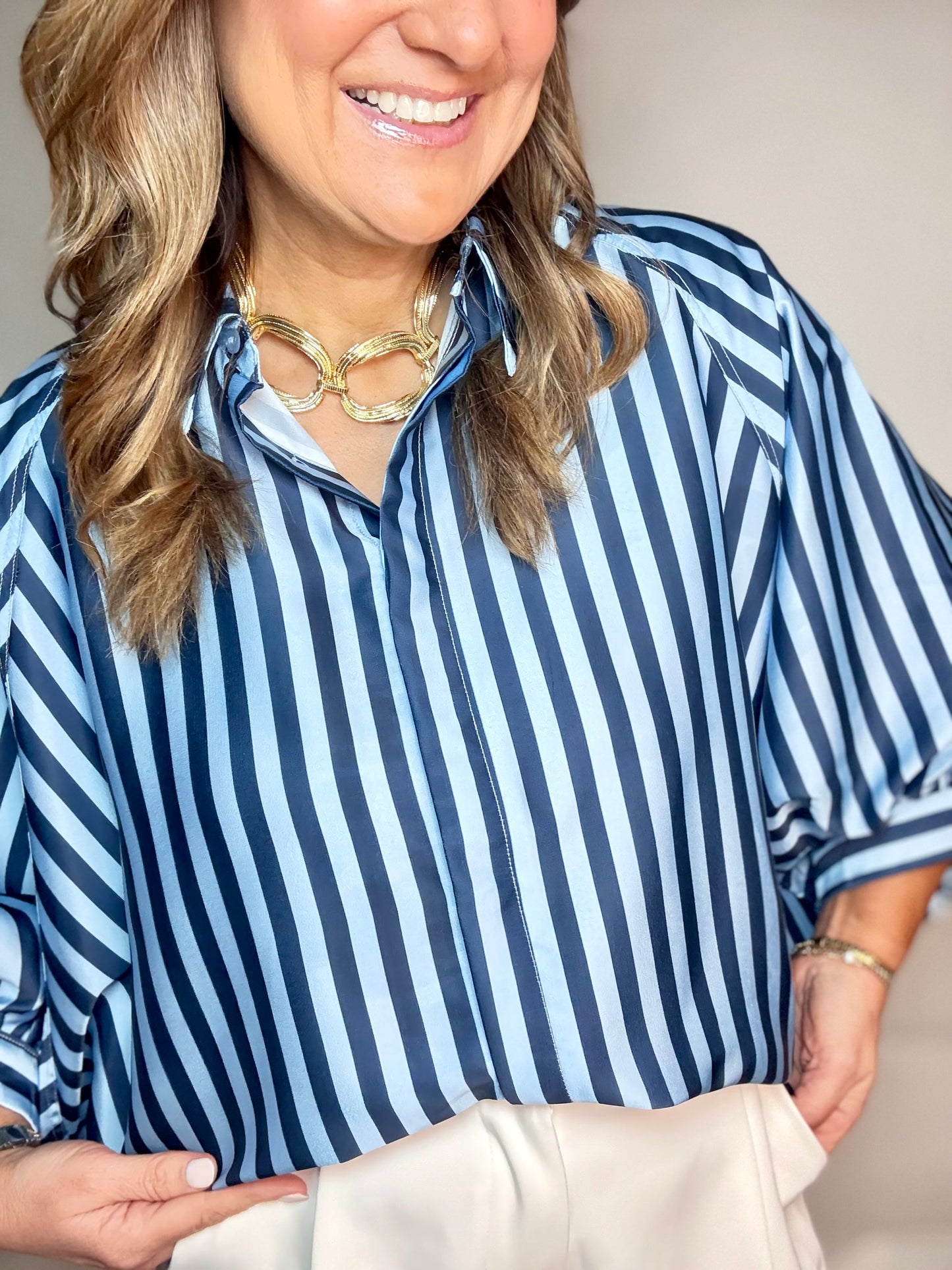 The Summer Stripe Blue Blouse - Triple Charm Boutique