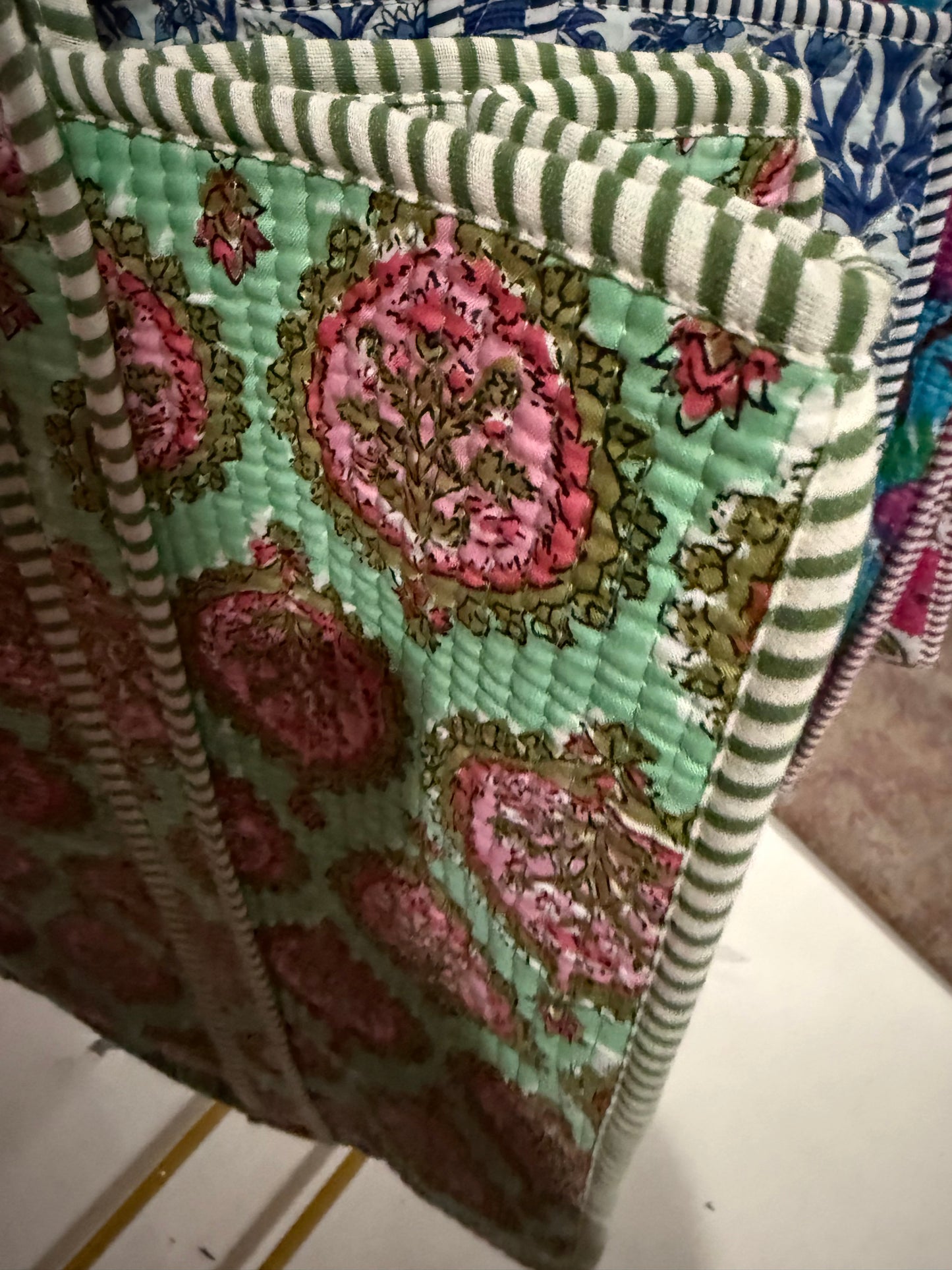 The Pink & Green Floral Quilted Tote Bag