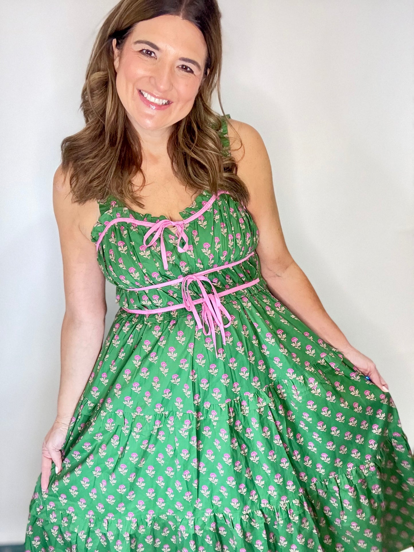 The Francie Green  Floral  Midi Dress