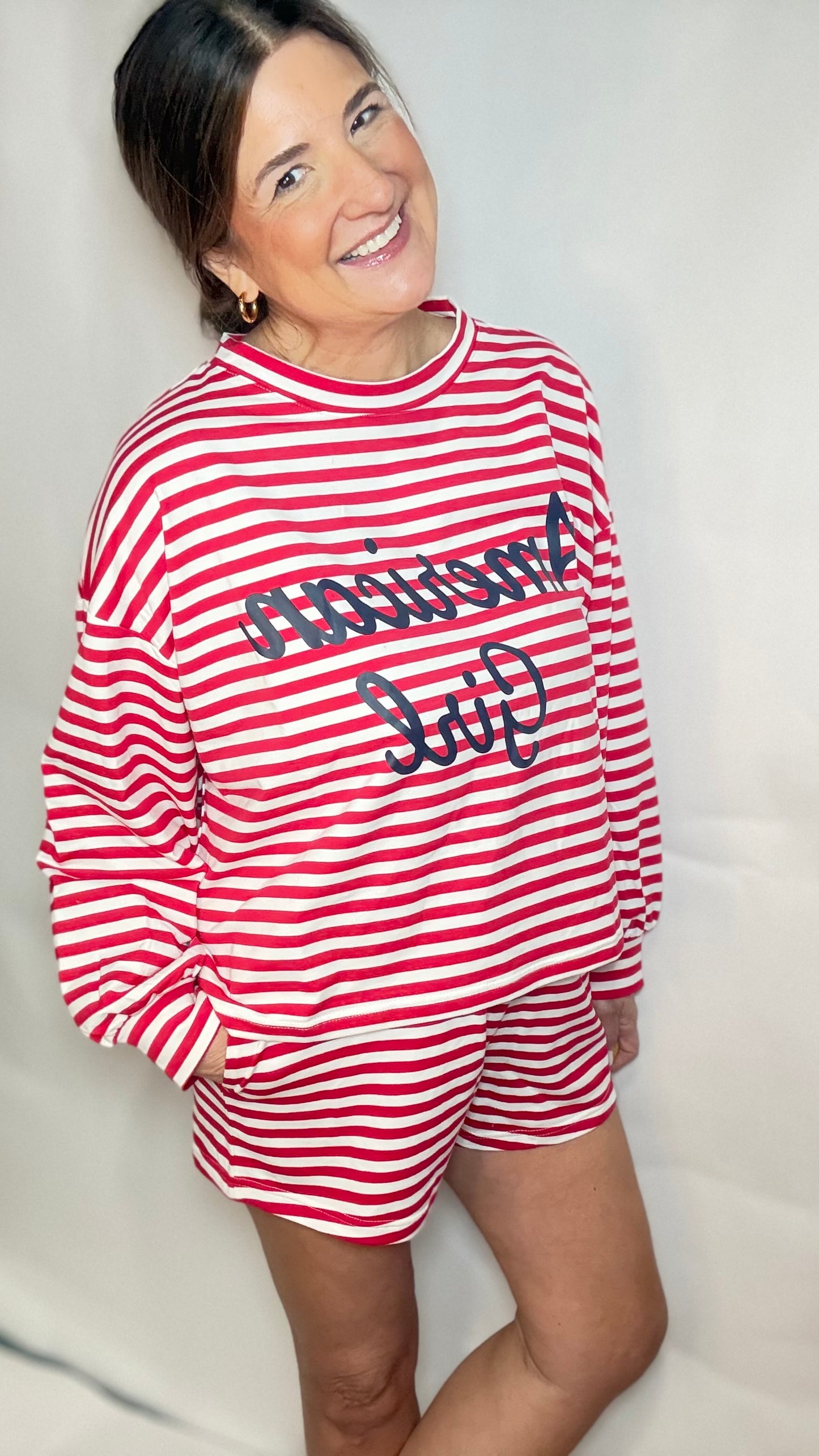 Red & White knit stripe shorts