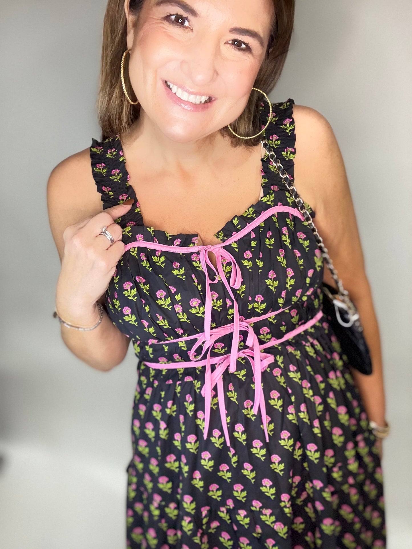 The Francie Black Floral Midi Dress