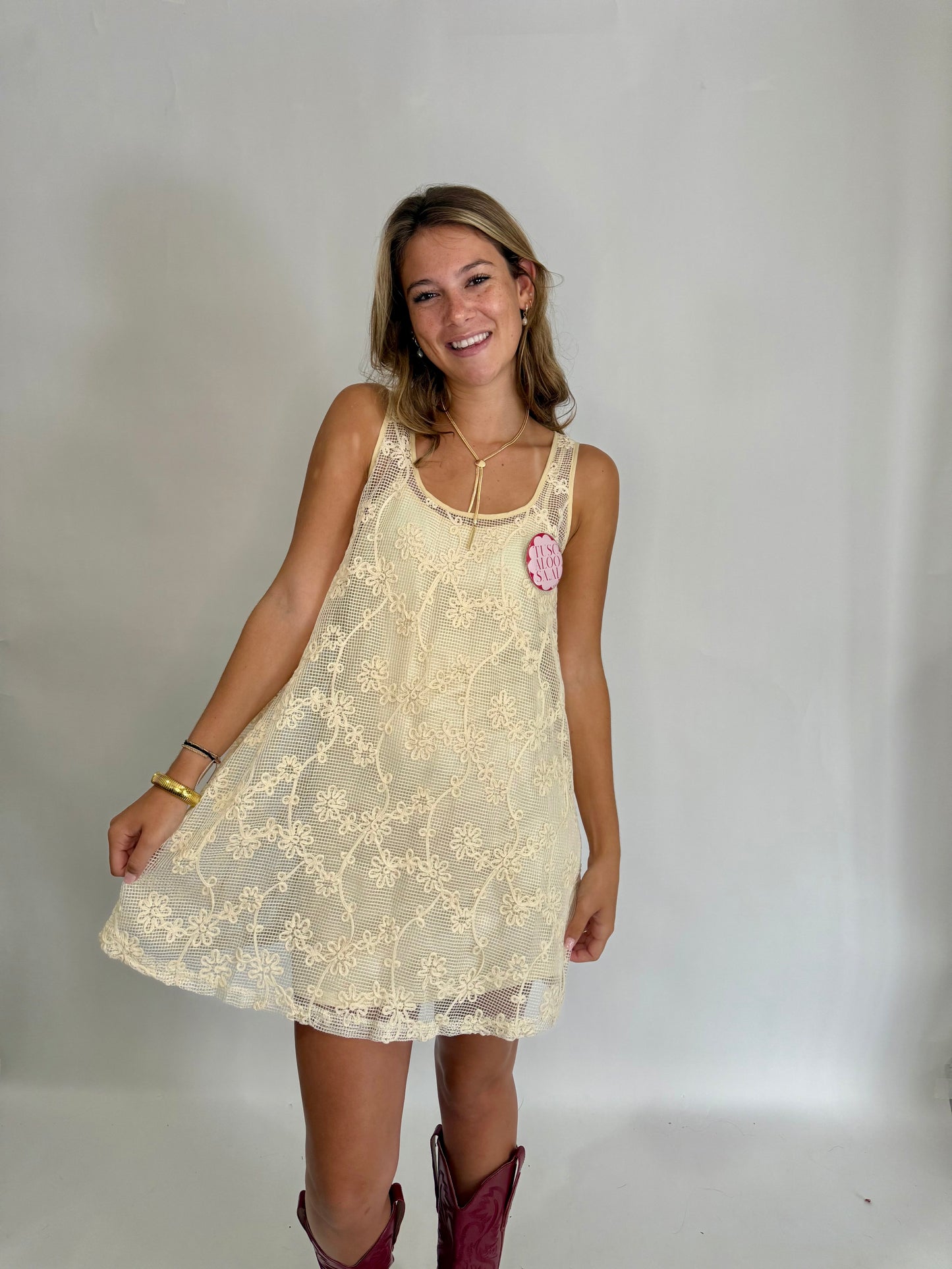 The Madison Embroidered Floral Dress - Triple Charm Boutique