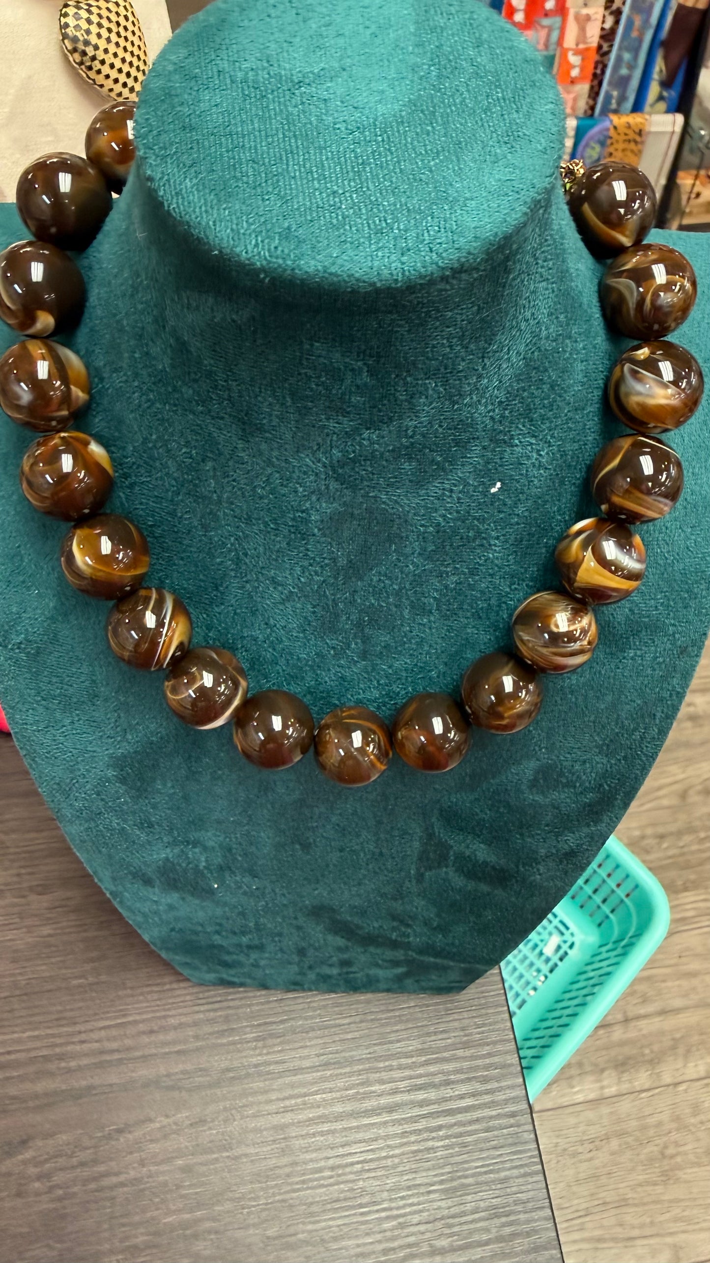 Marble Bead Necklace Dark Brown