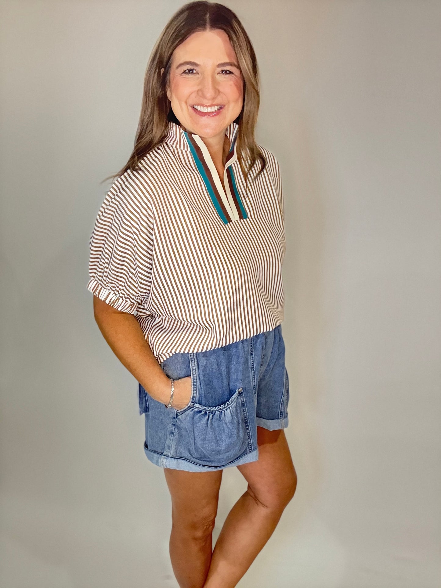 The Brown Stripe Caramel Top