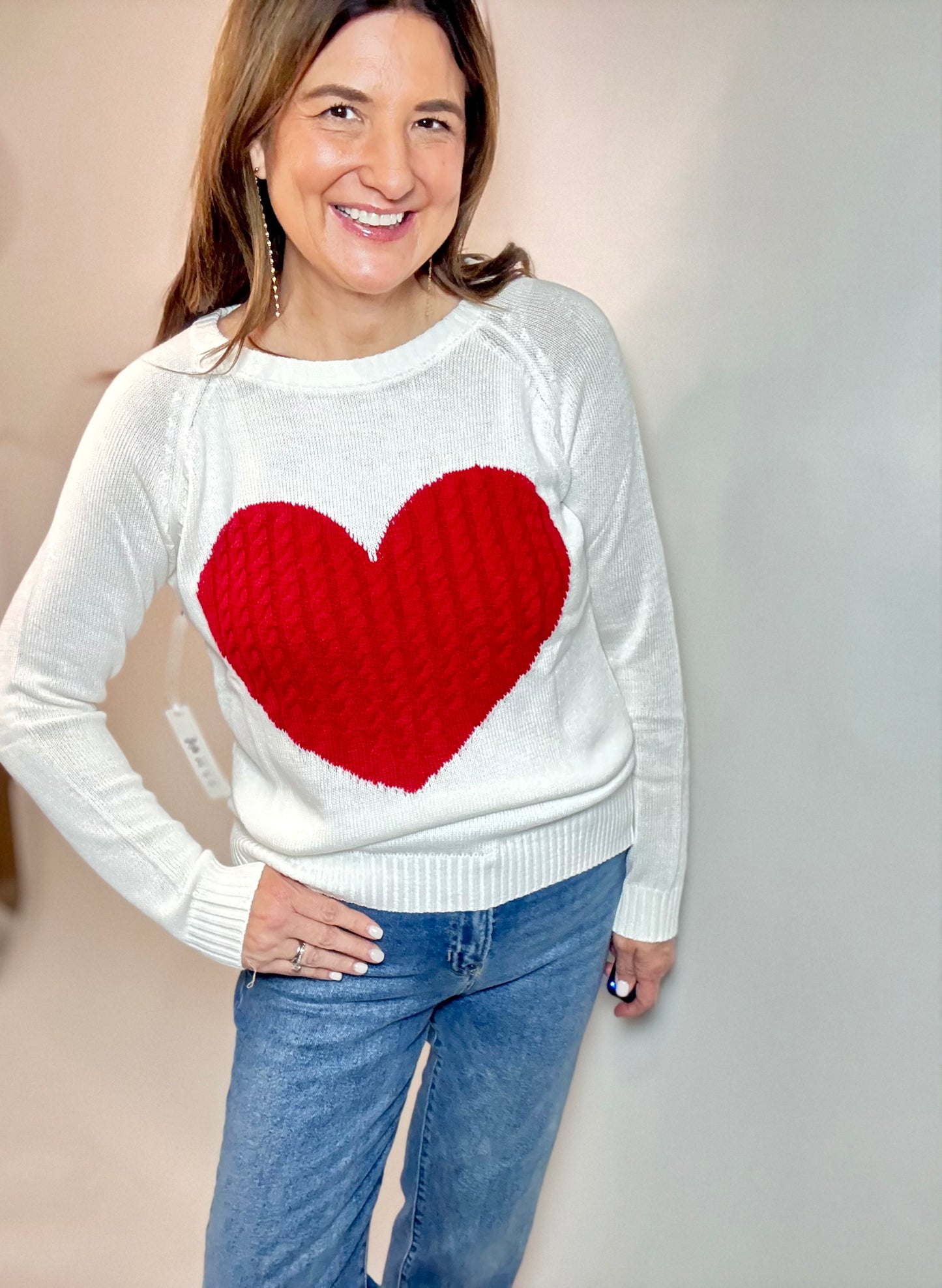 Cute Cream Heart Sweater