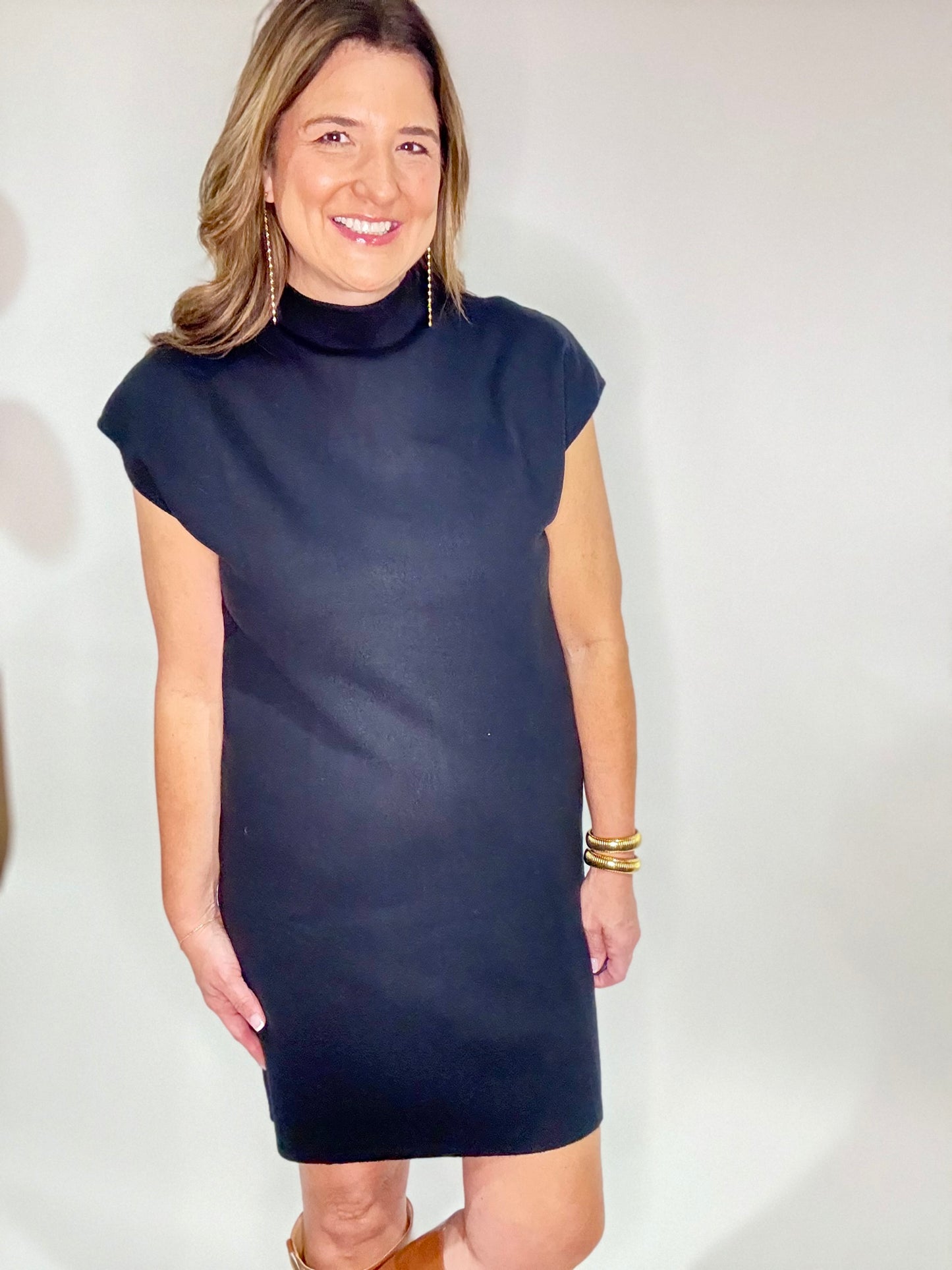 The Black Mock Neck Fitted Dress