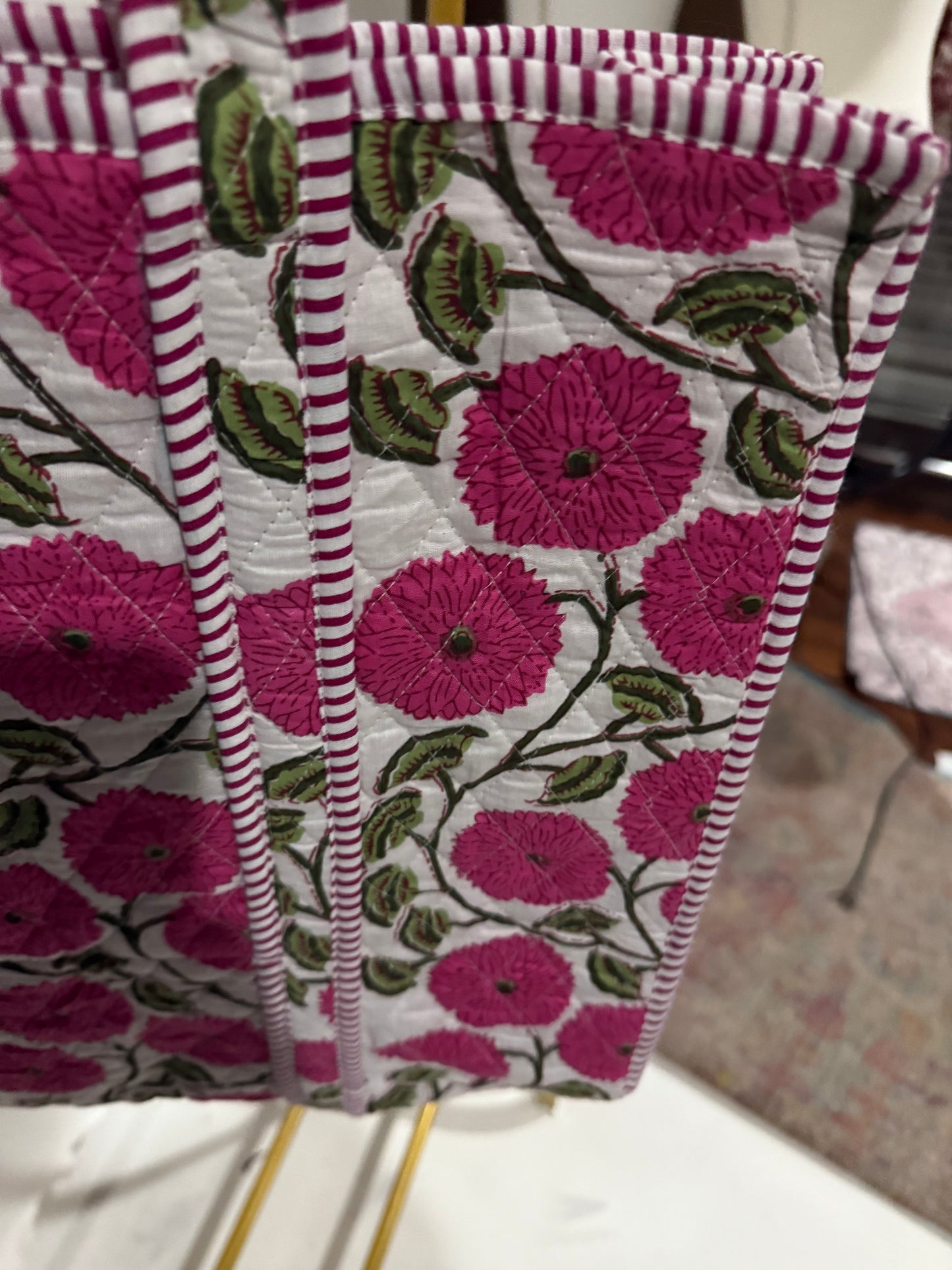 The Pink & White Poppy  Quilted Tote Bag