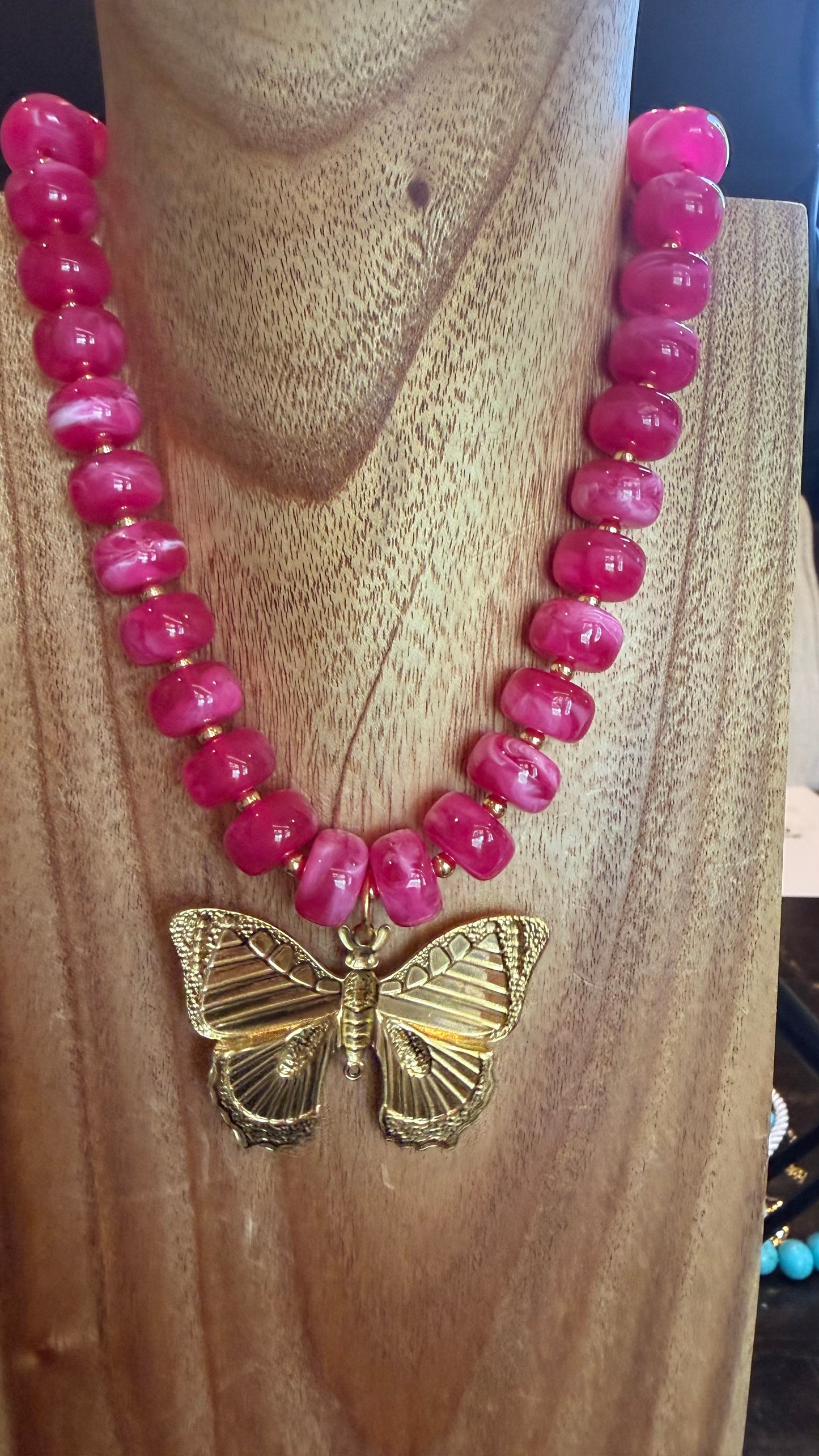 Pre-order The Large Butterfly Necklace On Hot Pink Stone