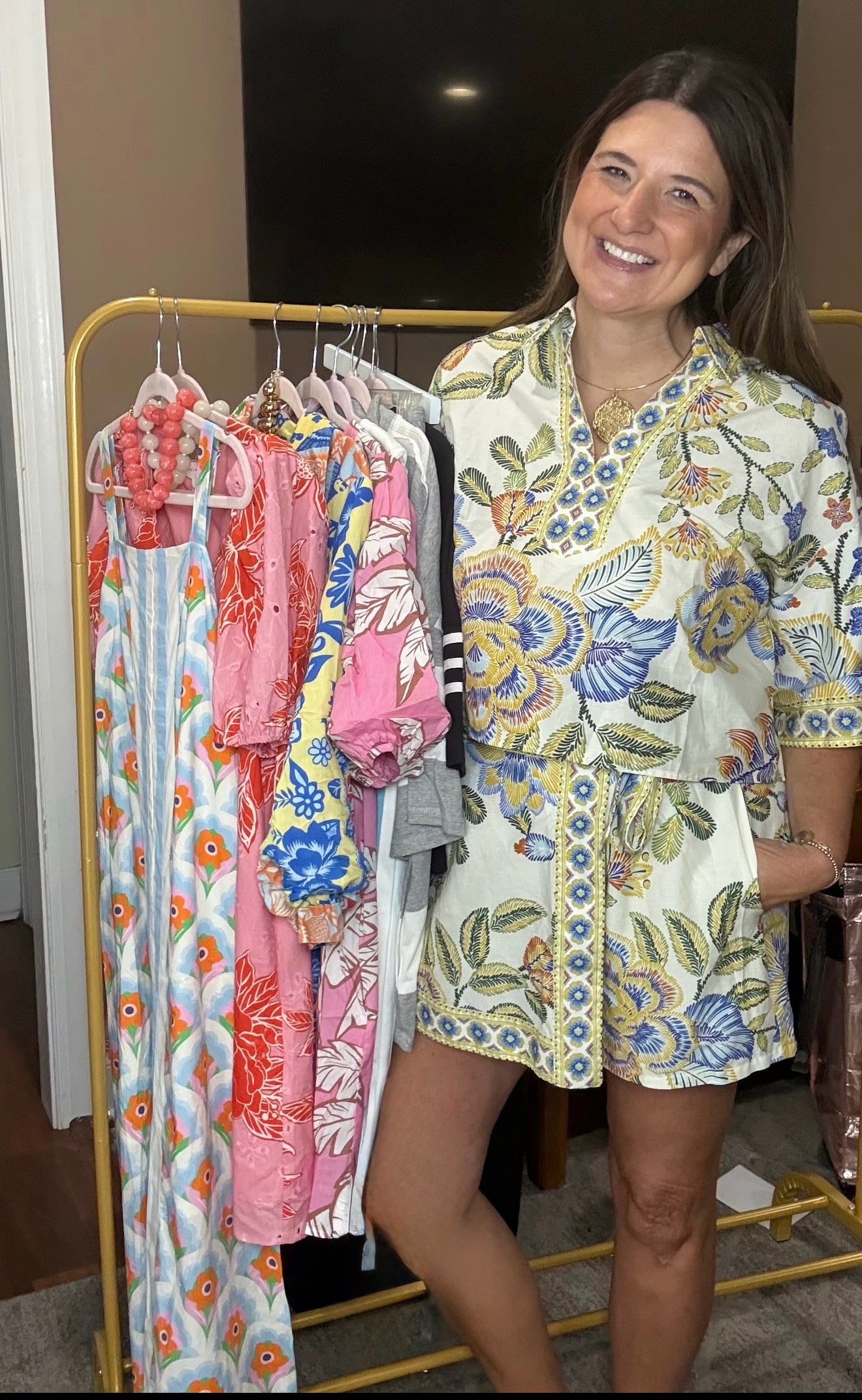 Floral Cream, Blue, Orange Skort Set