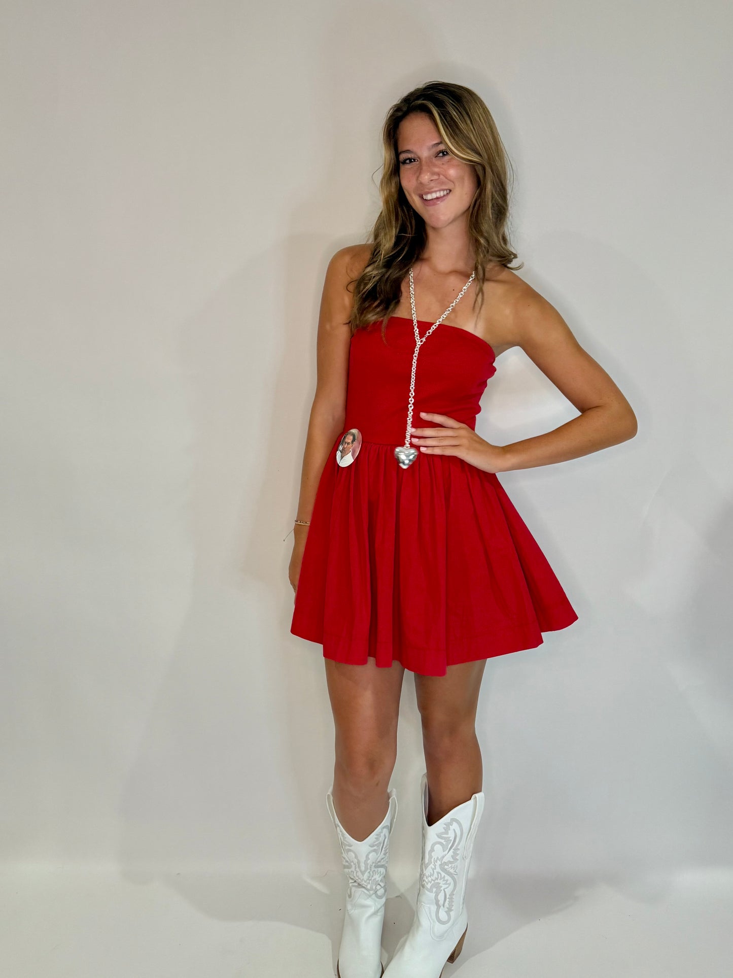 The Red Mini Strapless Dress - Triple Charm Boutique