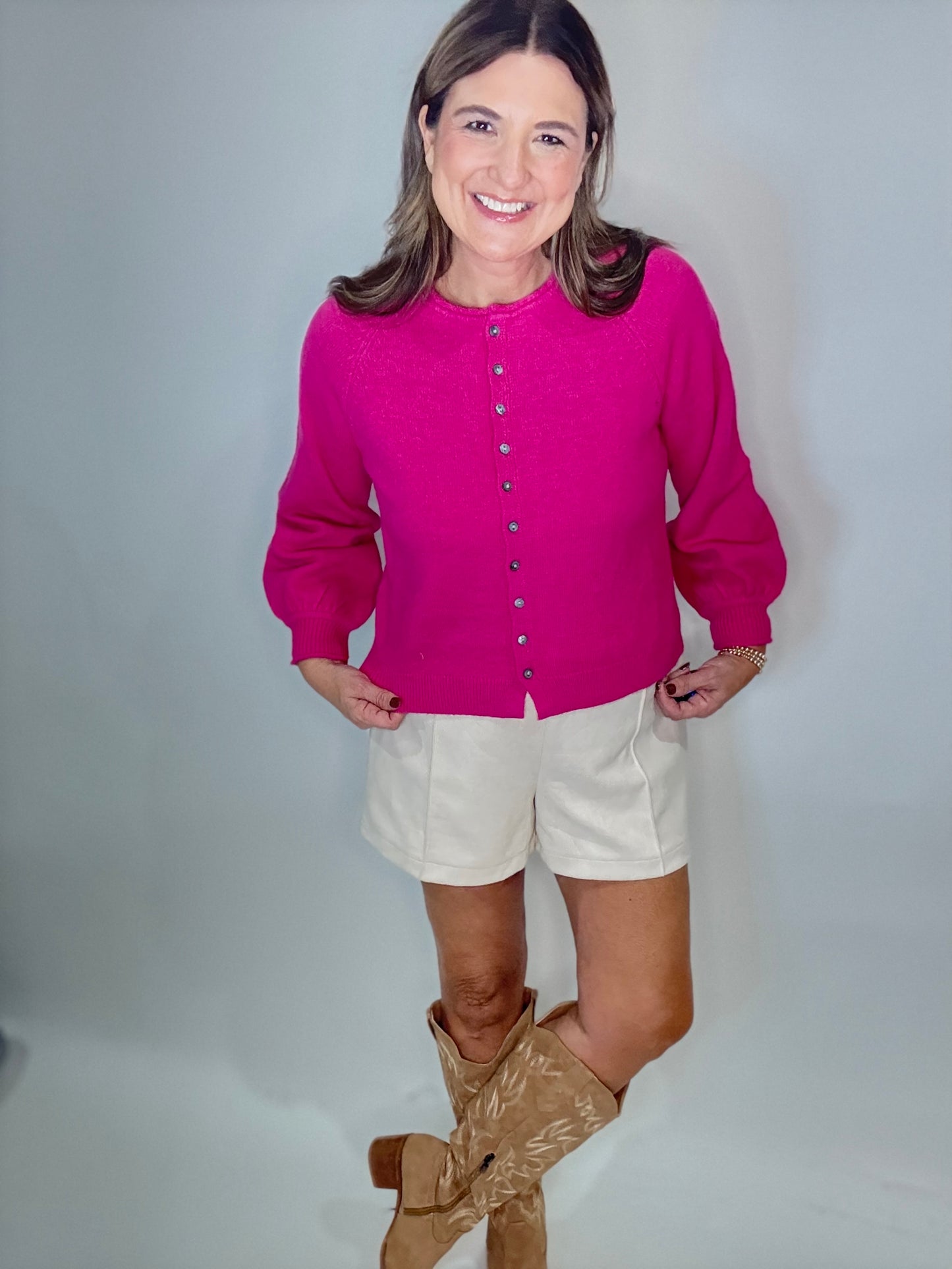 The Hot Pink Button Up Cardigan Sweater