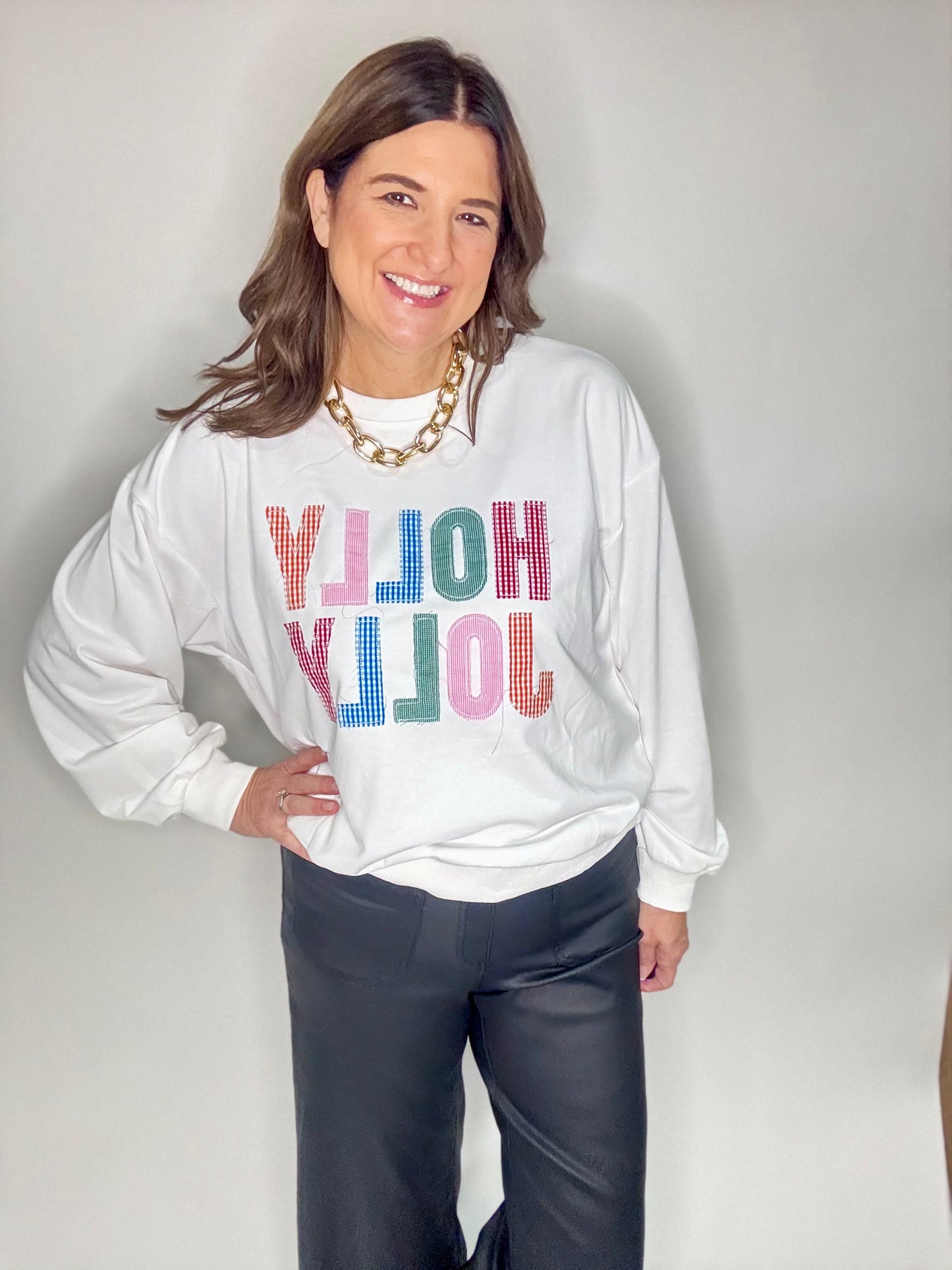 The Holly Jolly Gingham Sweatshirt - Triple Charm Boutique