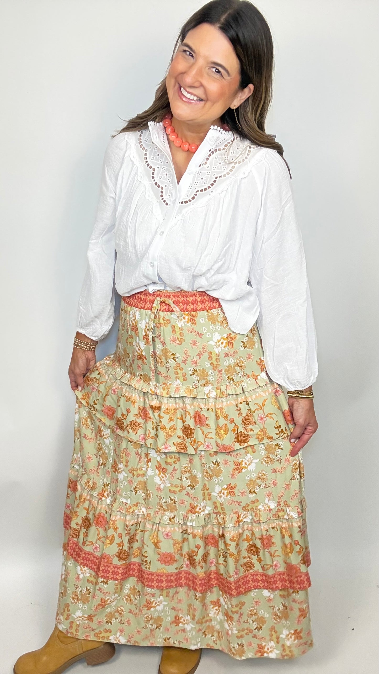 The Olive Floral Maxi Skirt