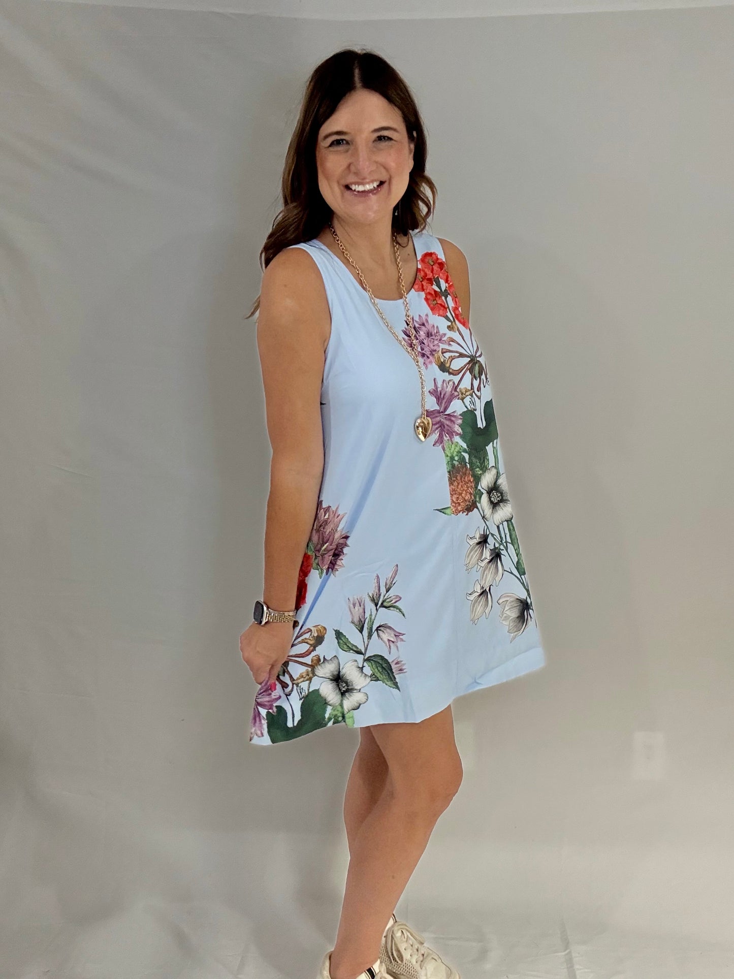 The Baby Blue Floral A-Line Dress - Triple Charm Boutique