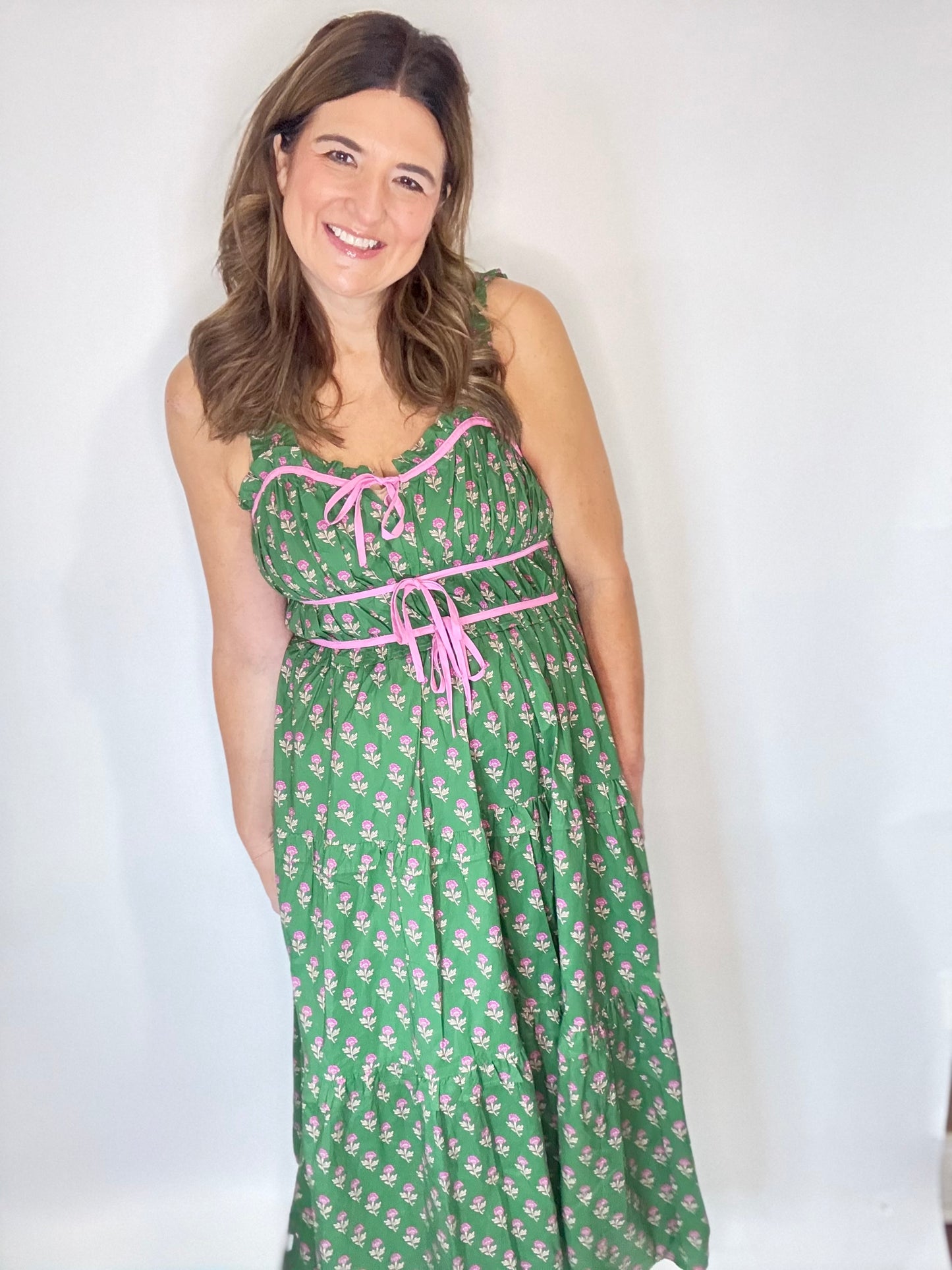 The Francie Green  Floral  Midi Dress