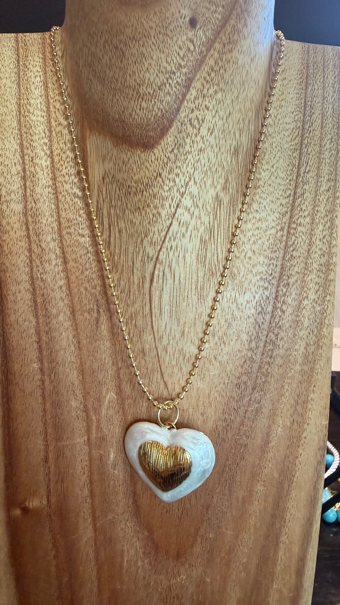 The Gold Heart Necklace on beaded chain