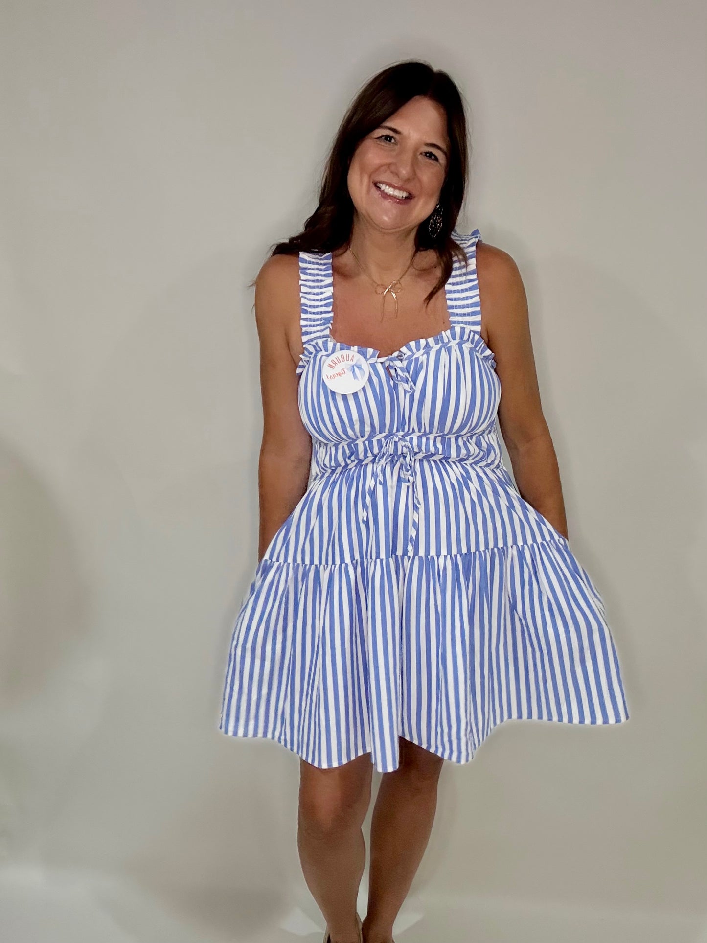 Blue Stripe Mini Dress - Triple Charm Boutique