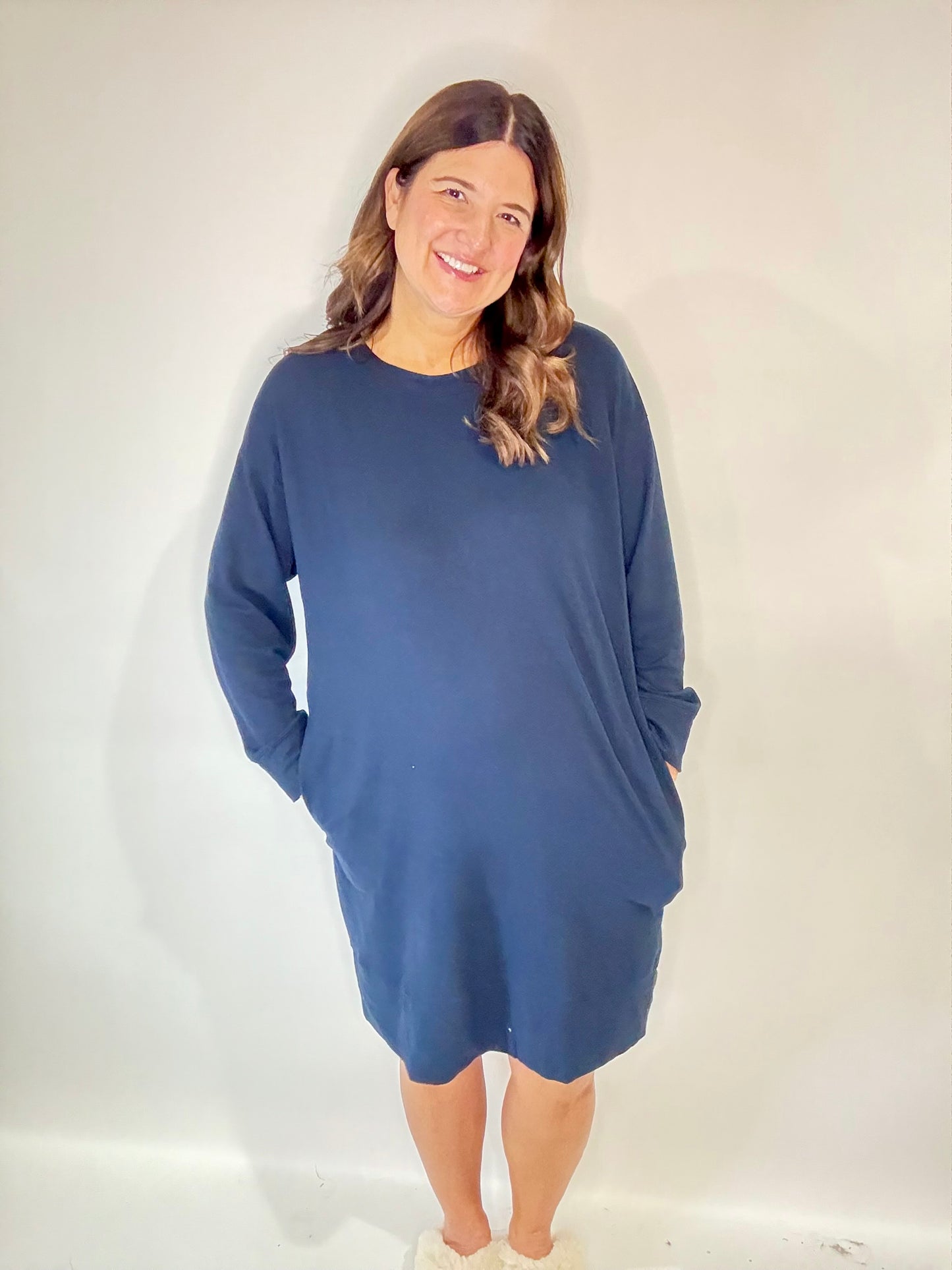 PJ Harlow Navy Blue Oversized Sweatshirt Dress/Gown - Triple Charm Boutique