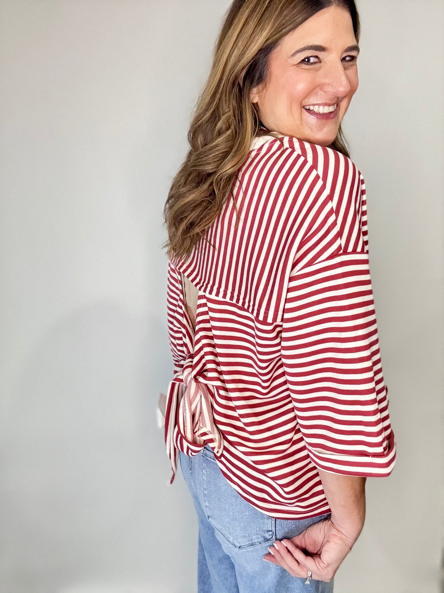 The Stripe Boxy Bow Top