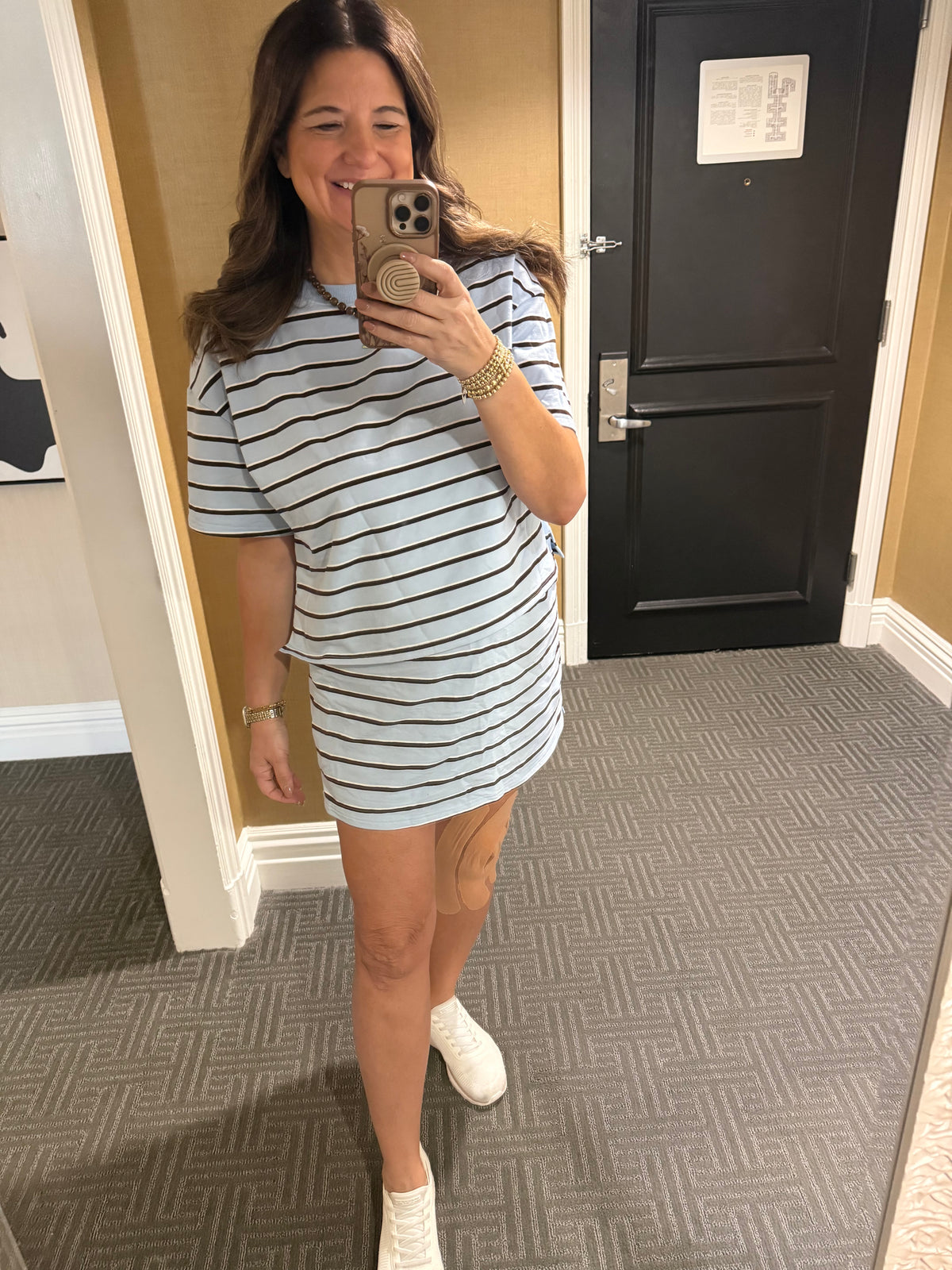 The Blue & Brown Fall Striped Skort Set