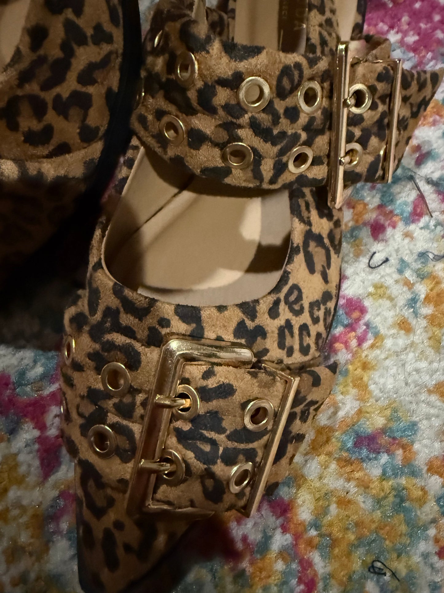 Leopard Gold Buckle Flats