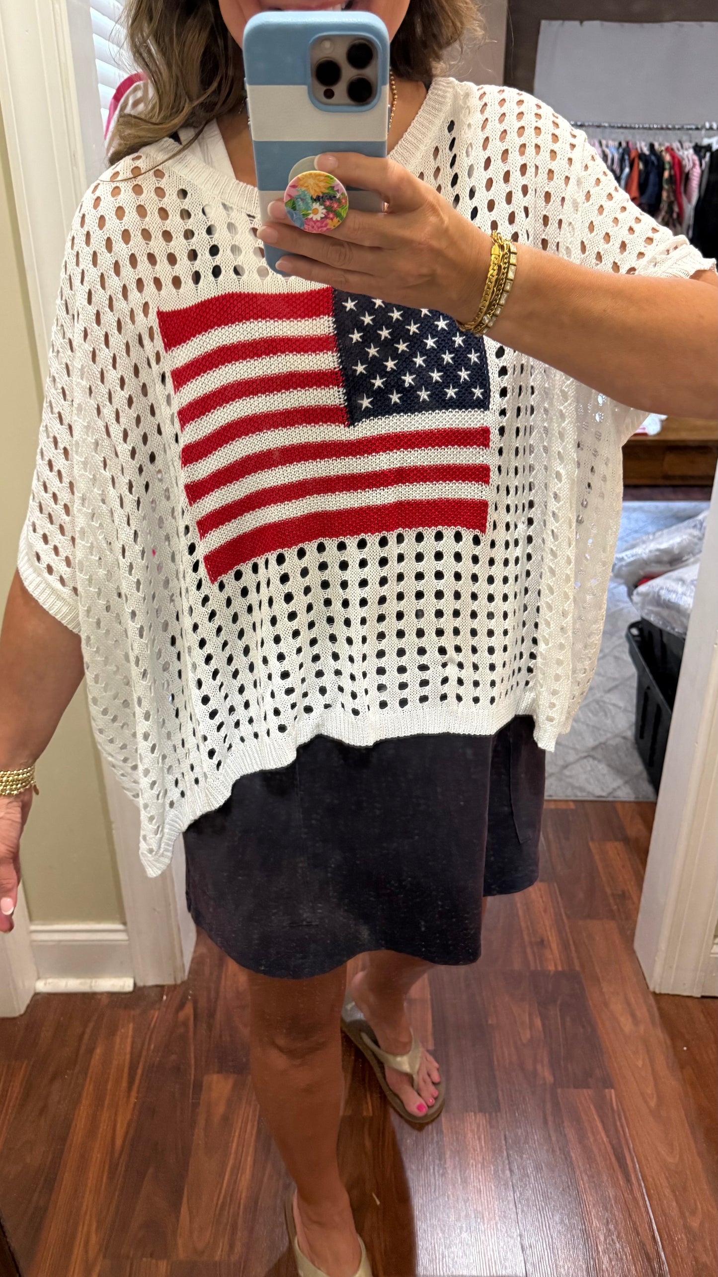 American Flag Open-Knit Patriotic Sweater