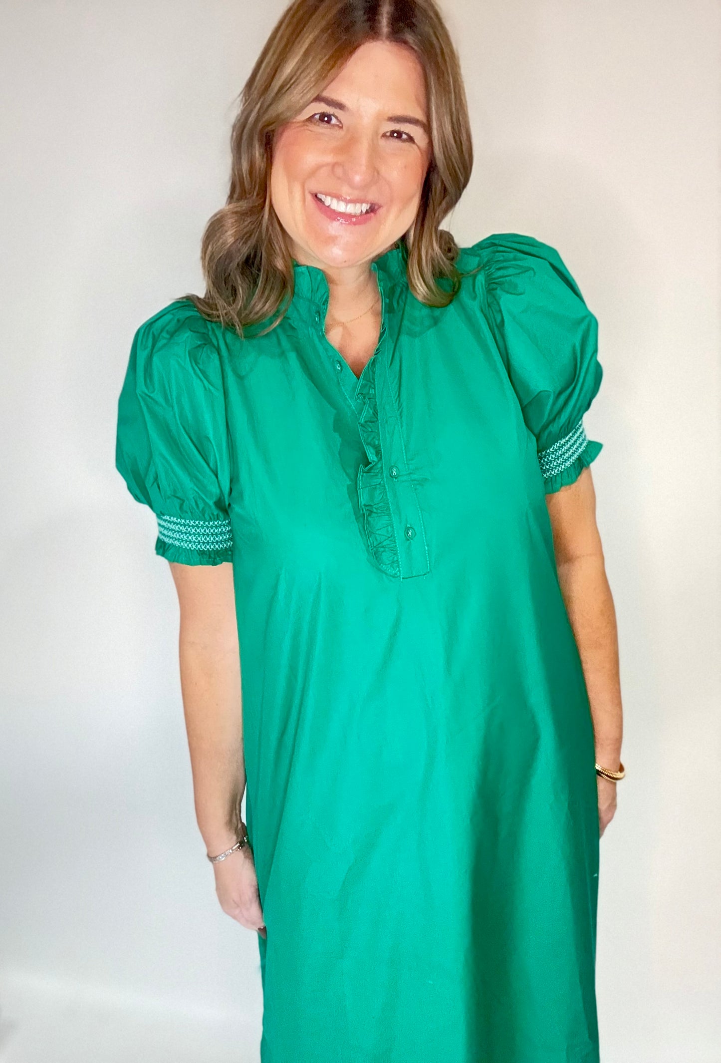 The Kelly Green Embroidered Midi Dress - Triple Charm Boutique