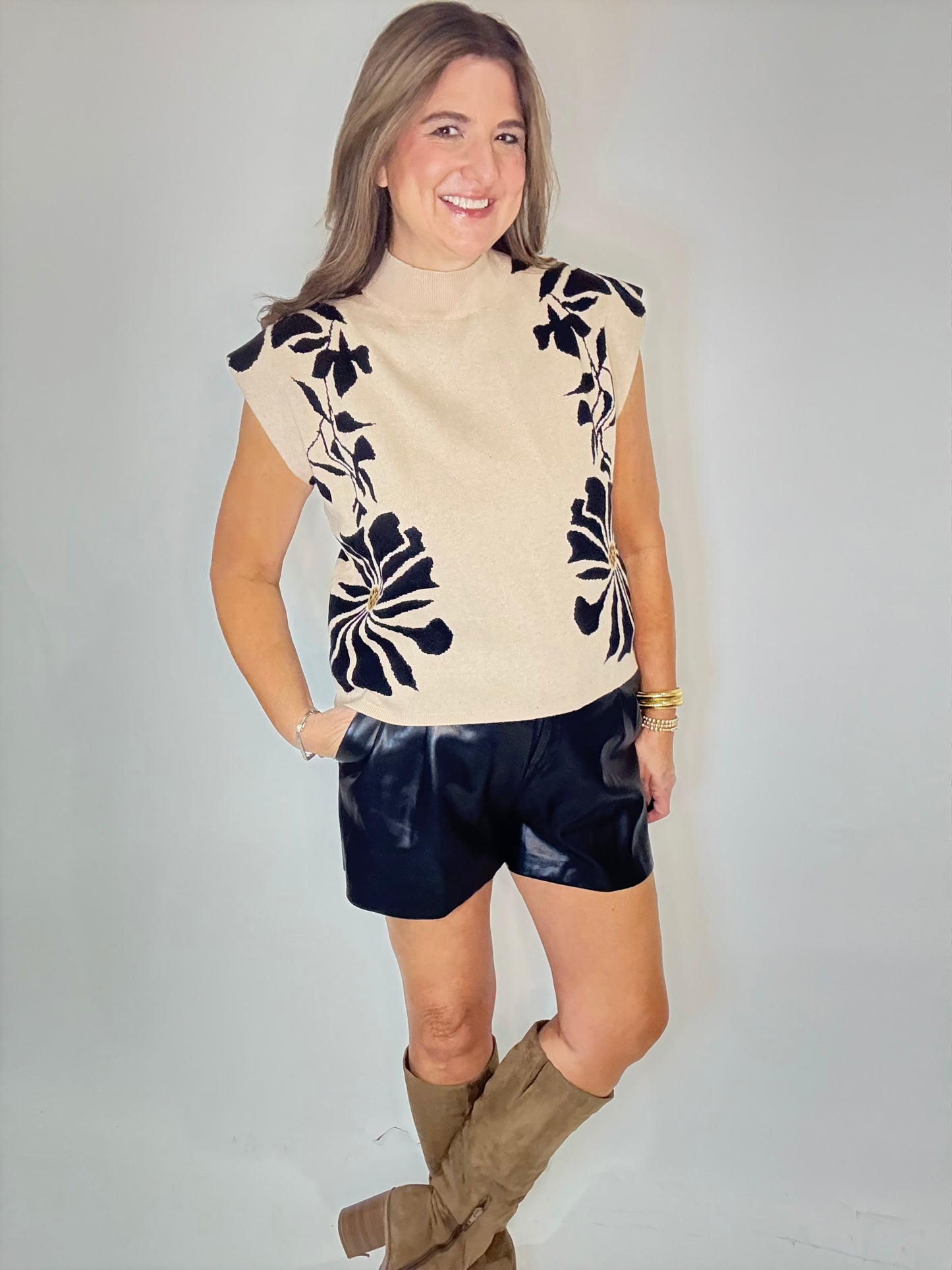 The Ecru Floral Cap Sleeve Sweater