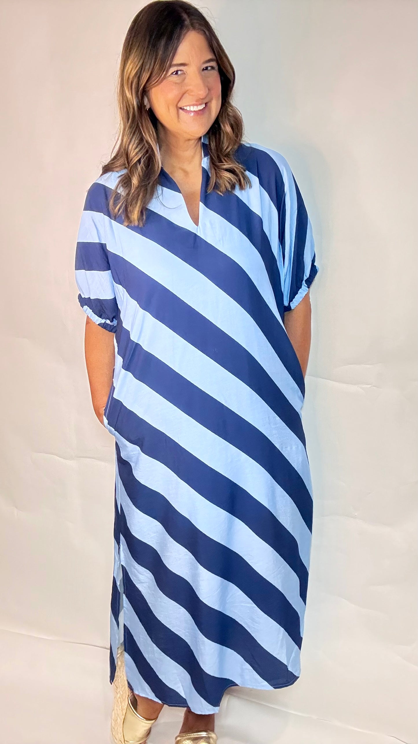 The Palm Spring Stripe Blue Midi Dress