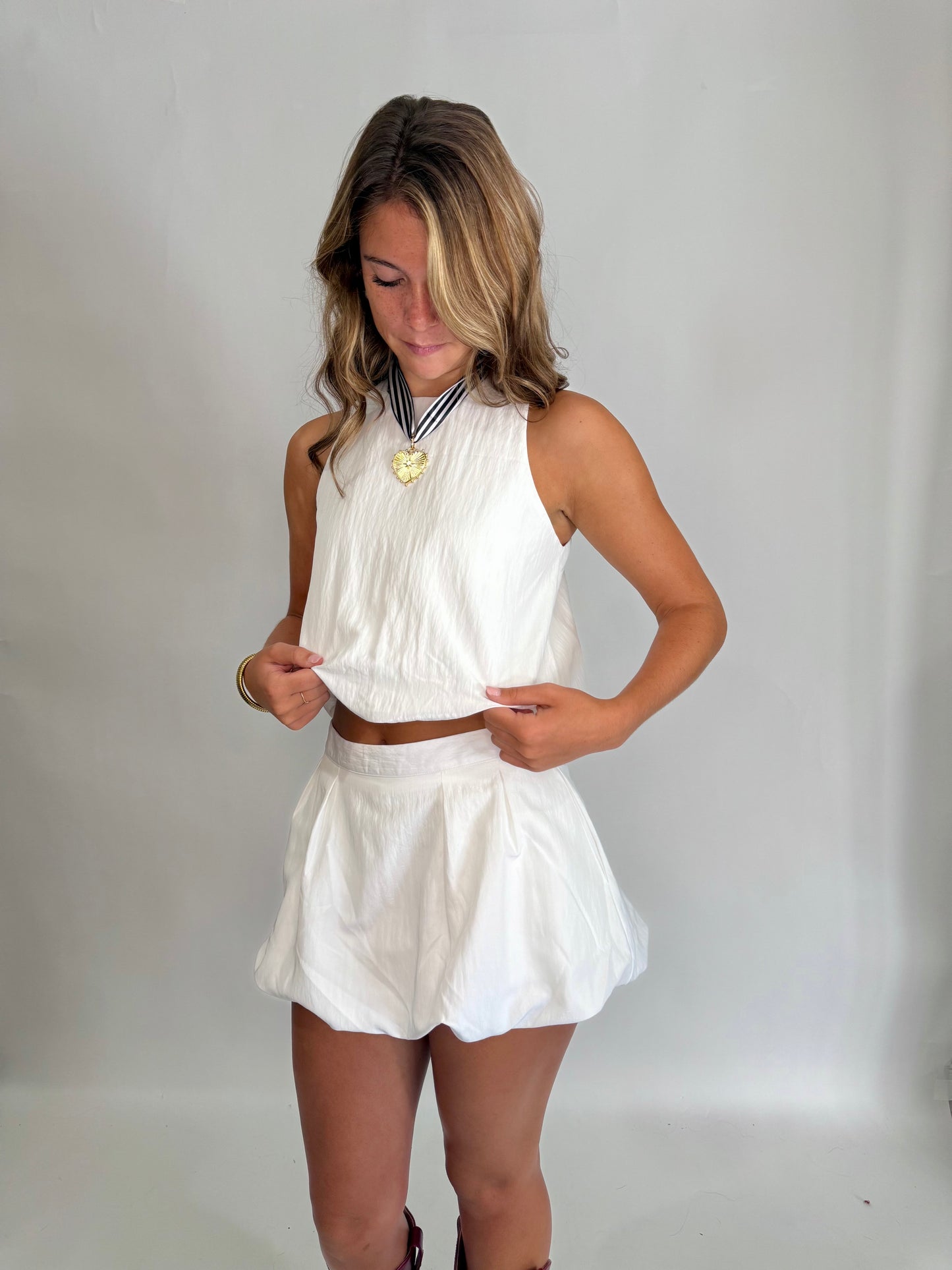 The Savanna White Bubble Skort Set - Triple Charm Boutique