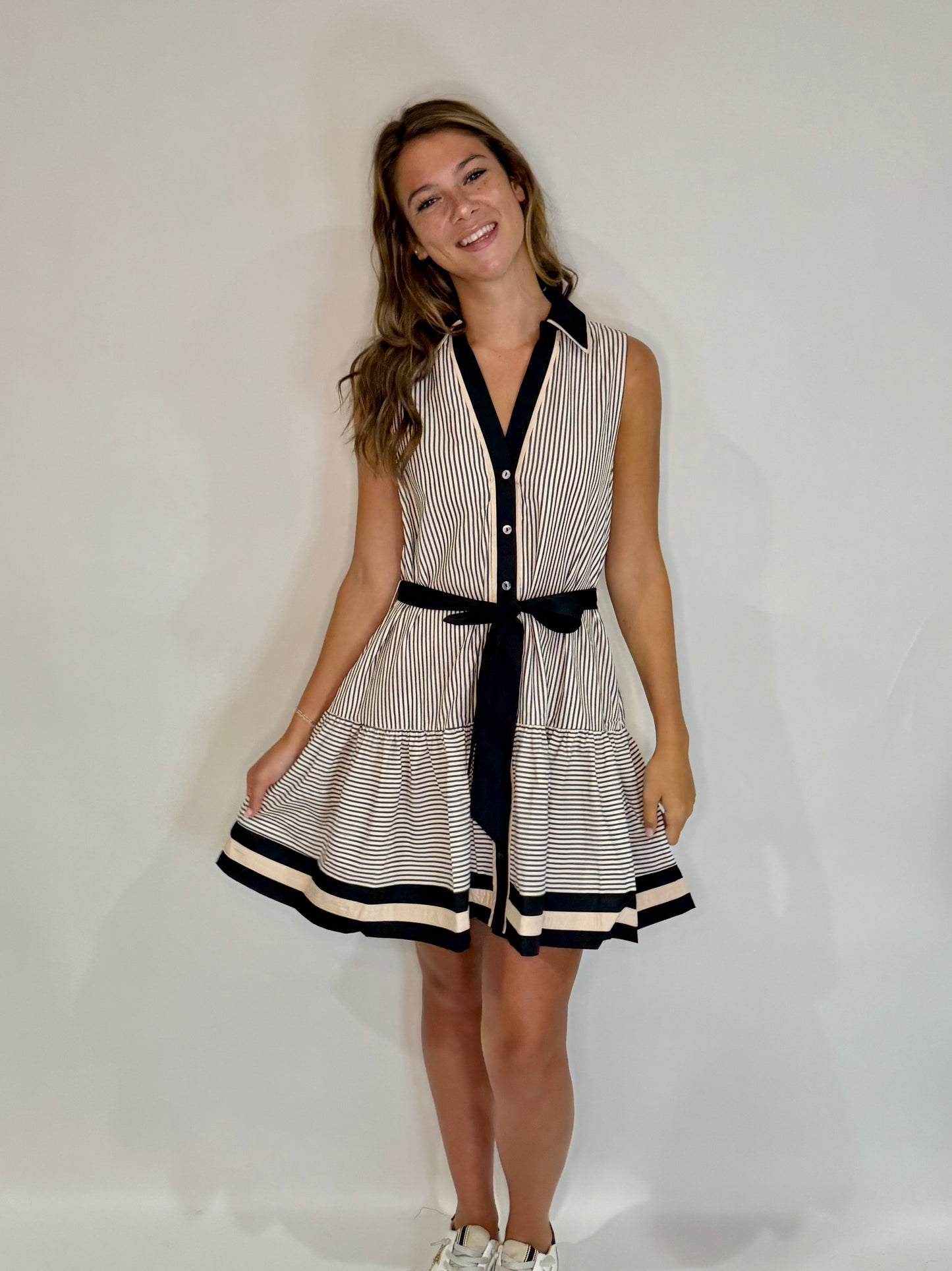 The Black Stripe Midi Tie Dress - Triple Charm Boutique