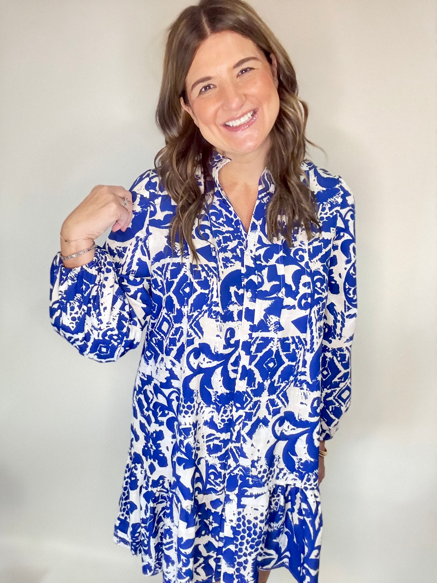 The Blue Fall Floral Long Sleeve Mini Dress